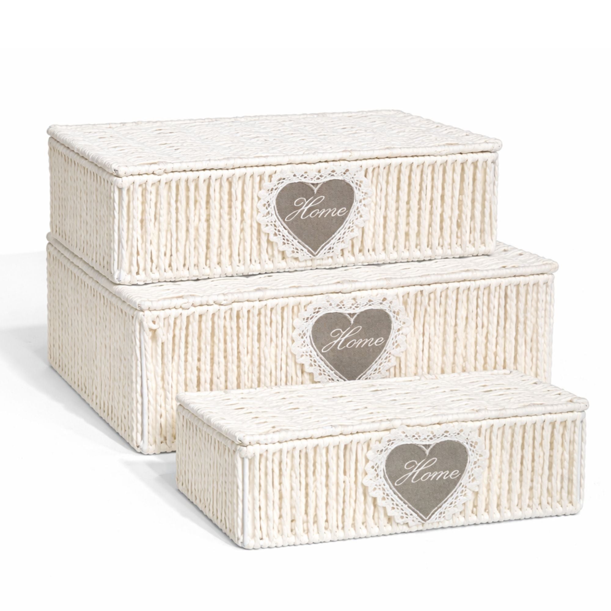 White Wicker Storage Basket with Lid — Small, Medium & Large