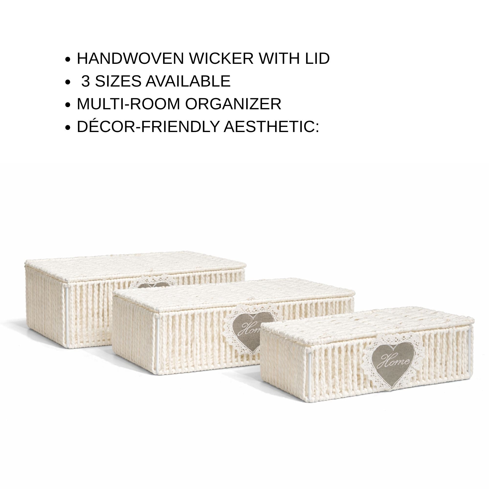 White Wicker Storage Basket with Lid — Small, Medium & Large