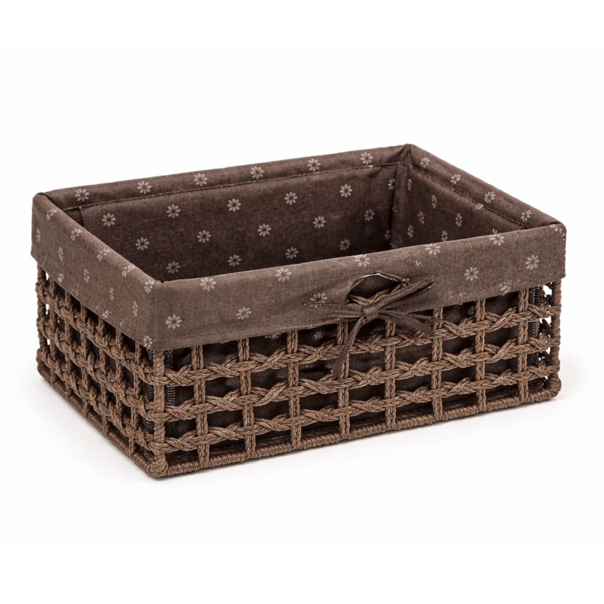 Set of 3 Lined Woven Baskets with Bow | Brown