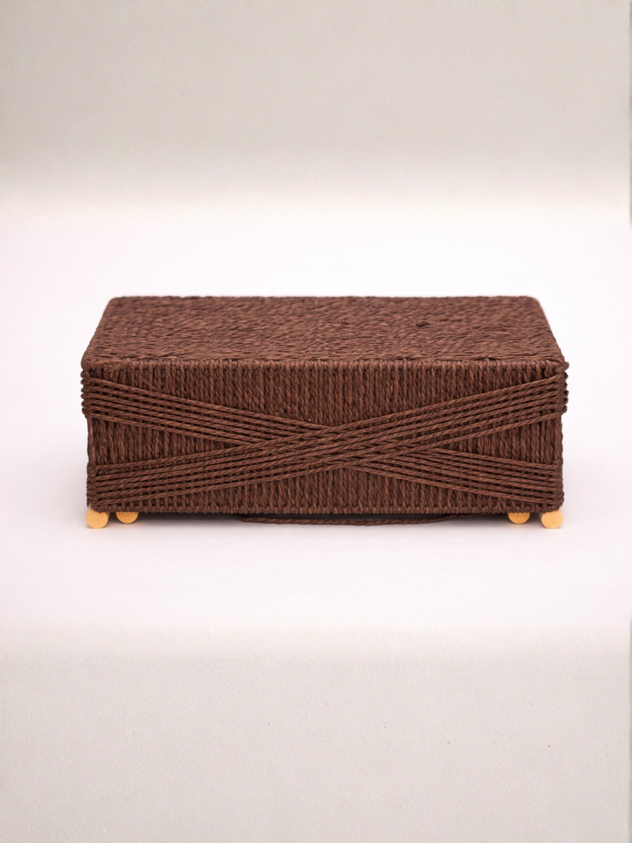 Set of 3 Woven Paper Rope Storage Baskets with Wood Handles & Metal Frame