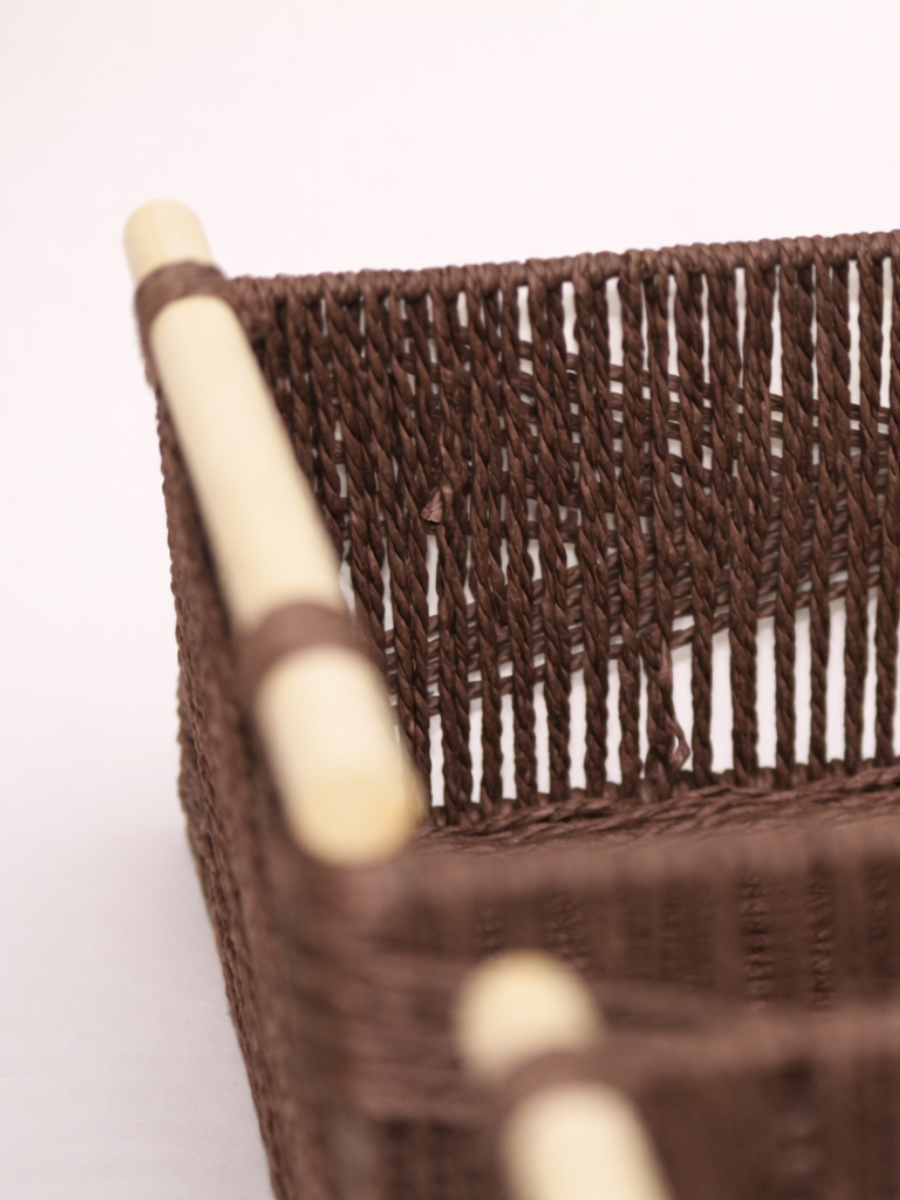 Set of 3 Woven Paper Rope Storage Baskets with Wood Handles & Metal Frame