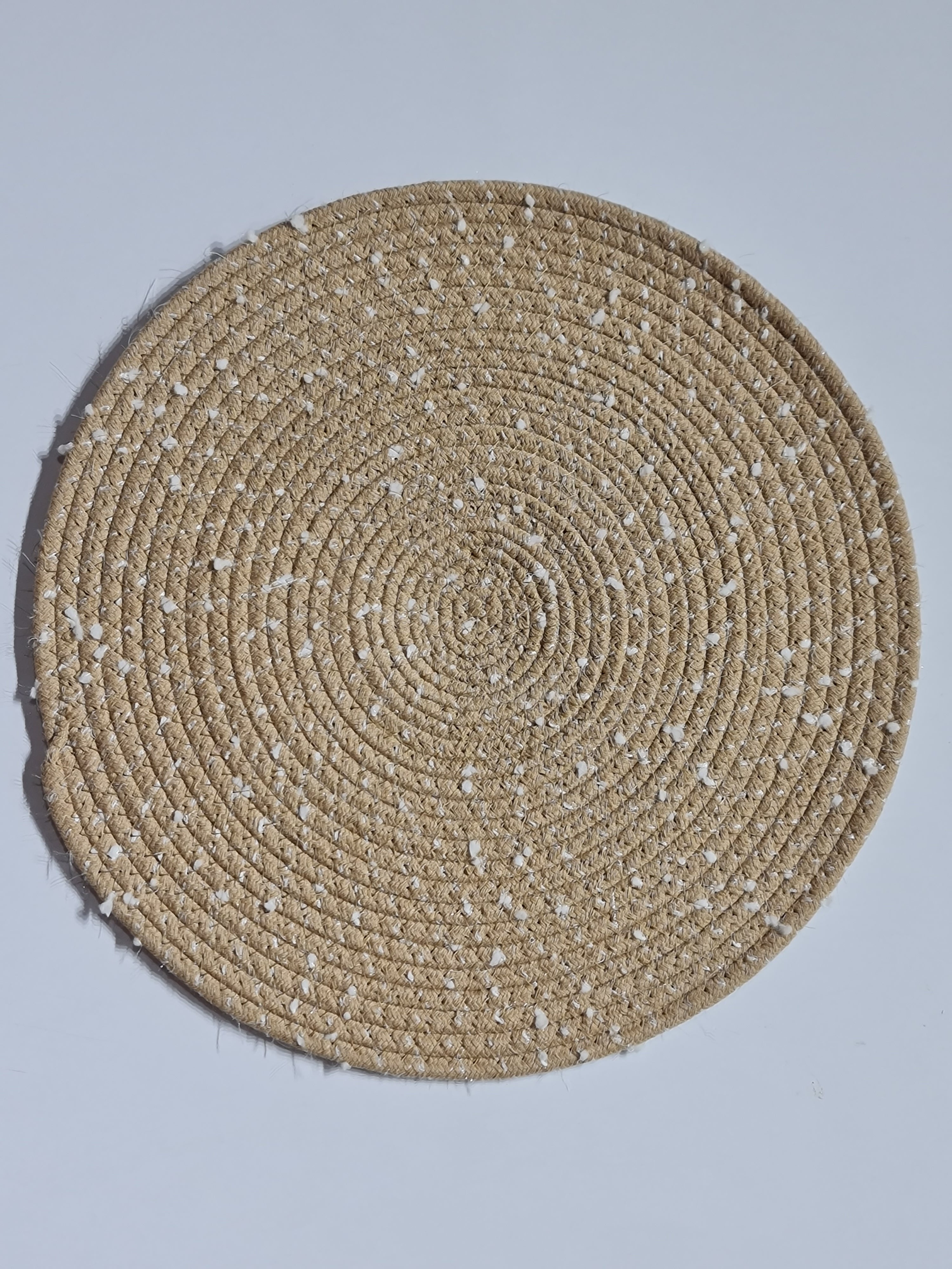 Handwoven Jute Table Mats with White Polka Dots - Set of 2 (38cm)