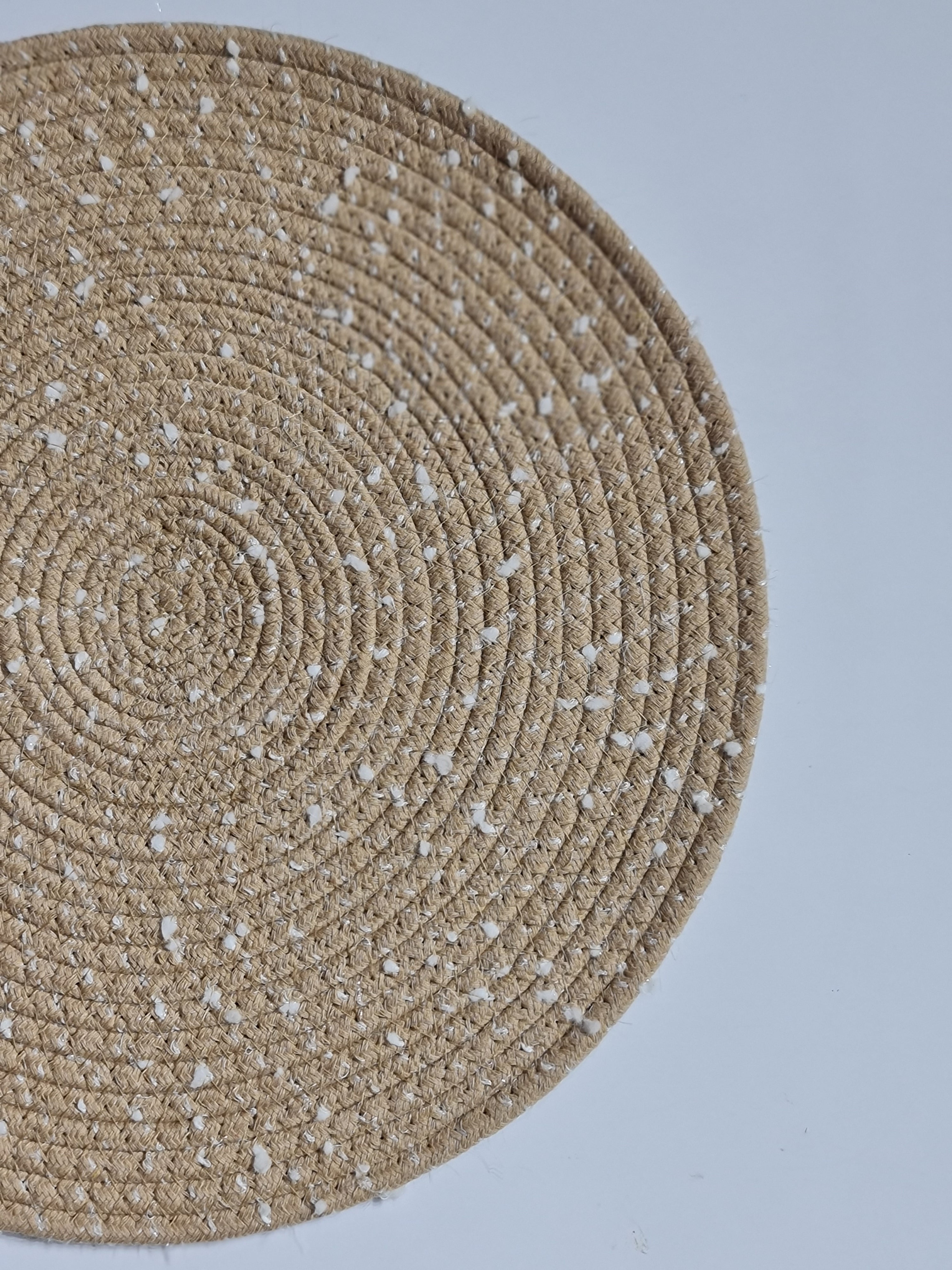 Handwoven Jute Table Mats with White Polka Dots - Set of 2 (38cm)