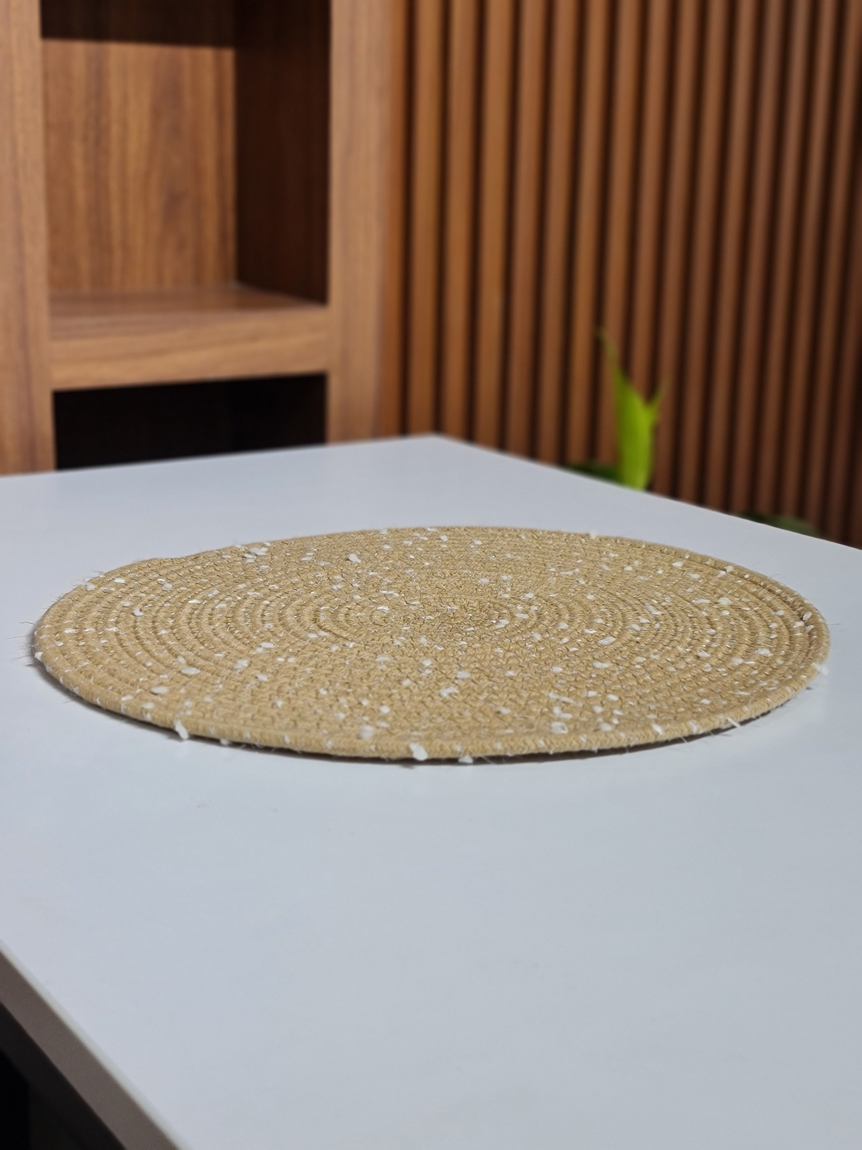 Handwoven Jute Table Mats with White Polka Dots - Set of 2 (38cm)