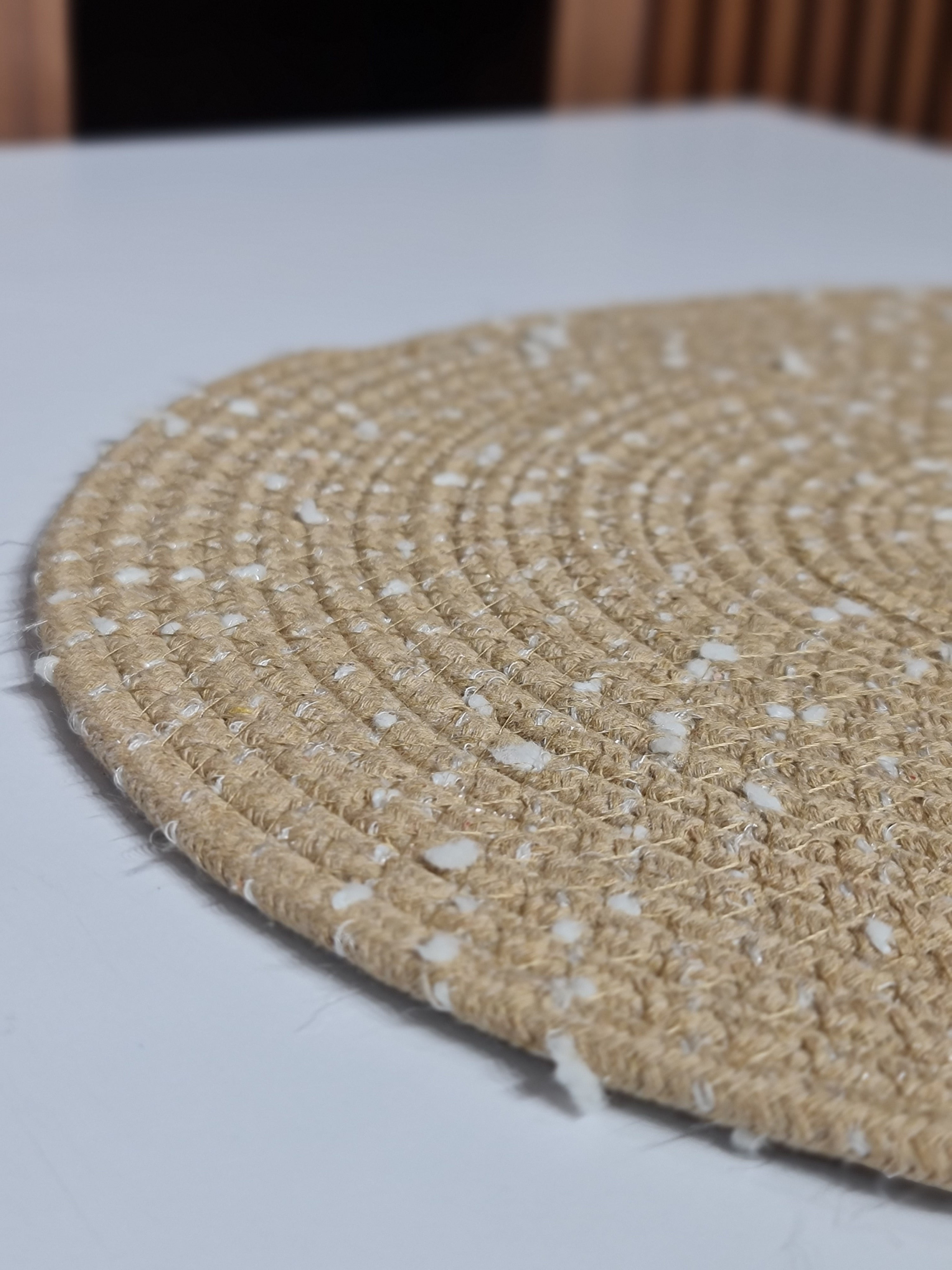 Handwoven Jute Table Mats with White Polka Dots - Set of 2 (38cm)