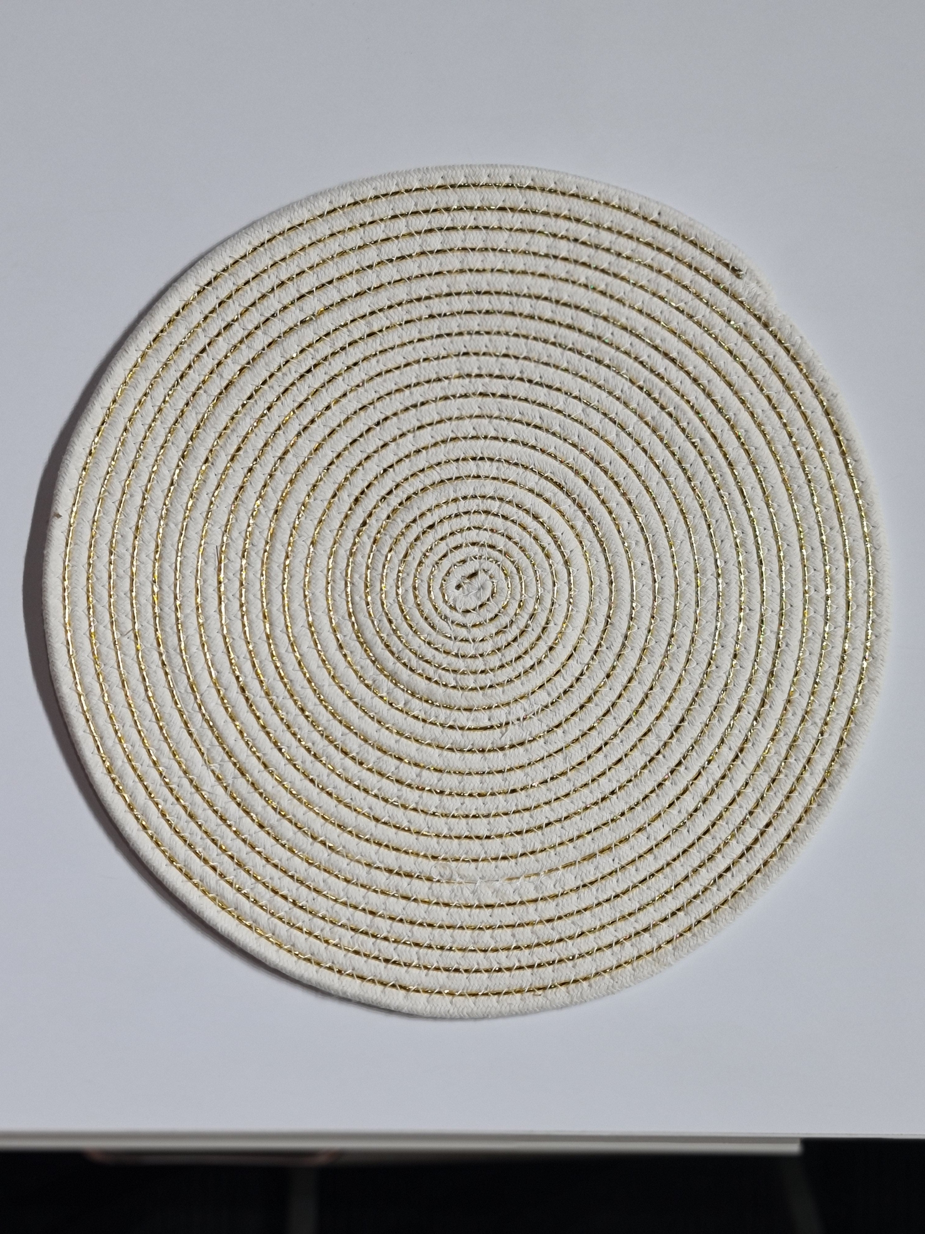 Round White & Gold Zari Table Mats Set of 2 - 38cm