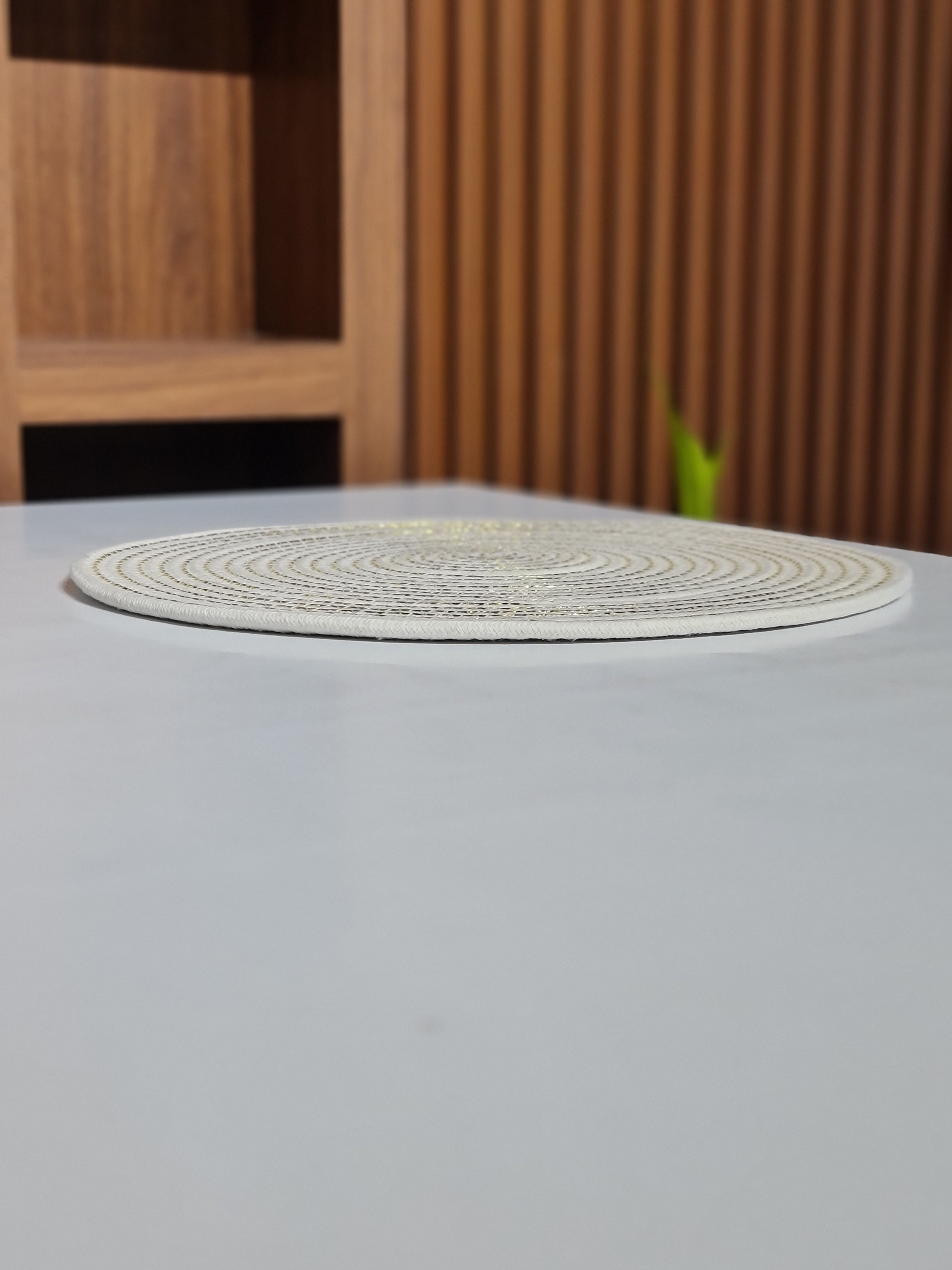 Round White & Gold Zari Table Mats Set of 2 - 38cm