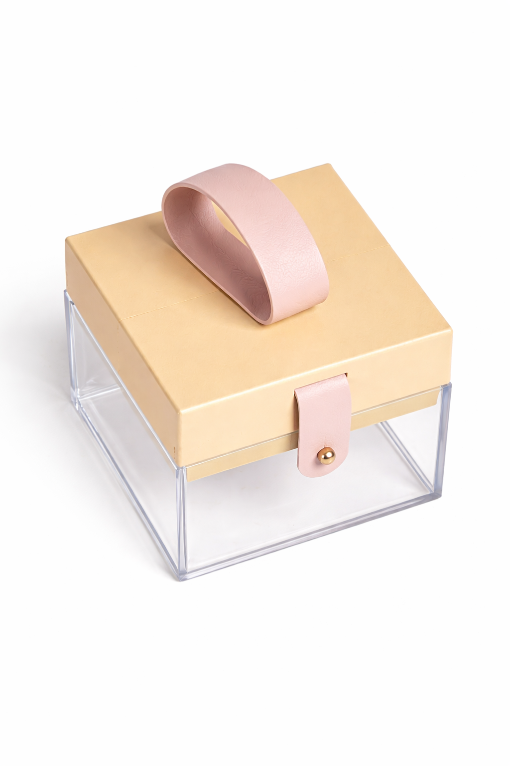 Set of 6 Clear Acrylic Gift Boxes with Leather Handle and Brass Rivet Strap