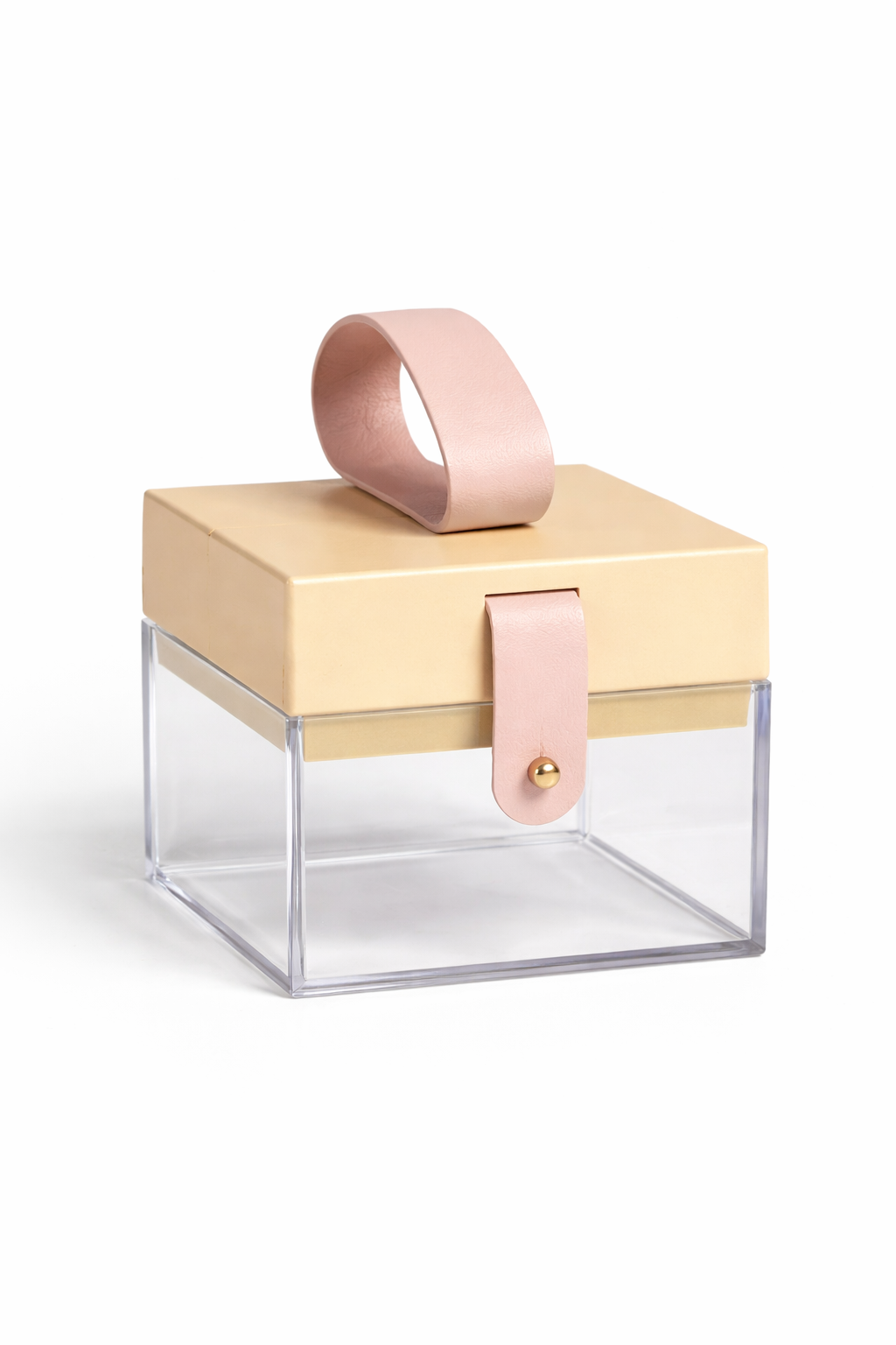 Set of 6 Clear Acrylic Gift Boxes with Leather Handle and Brass Rivet Strap