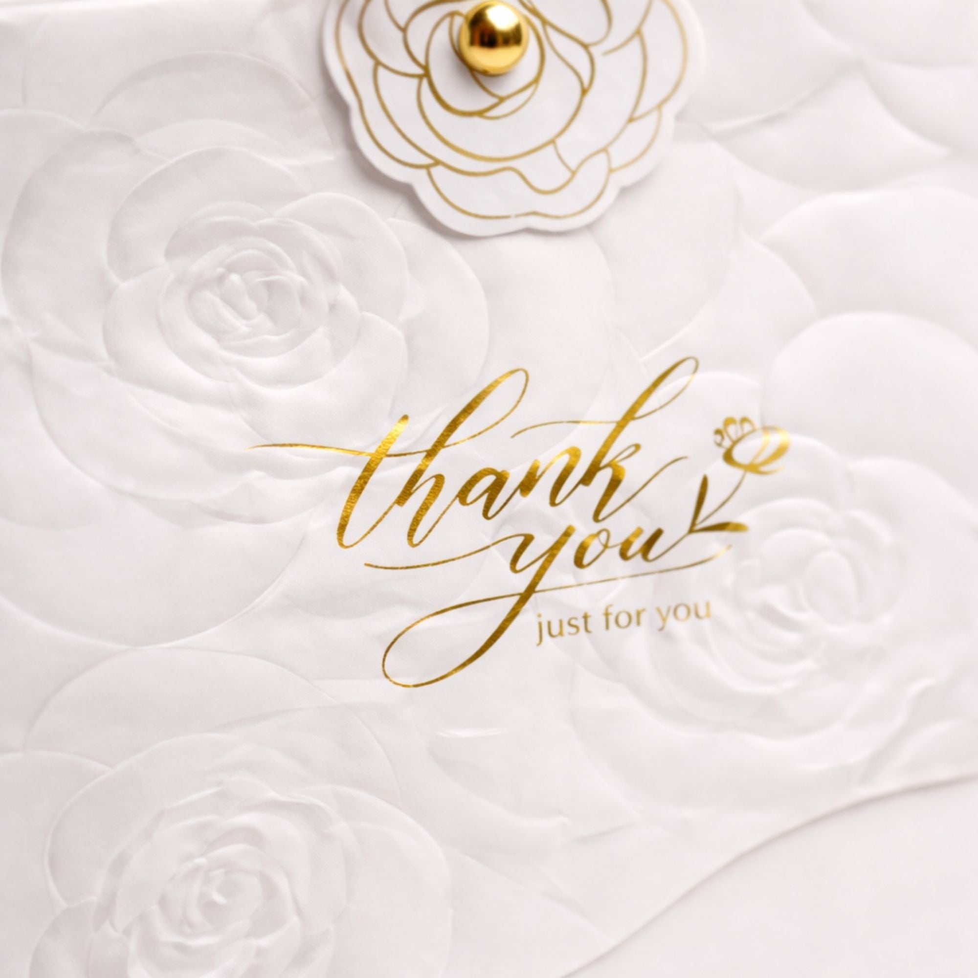 Set of 12 White Rose Embossed Gift Boxes with Gold Ribbon Handle - Wedding Favors, Party Gift Packaging