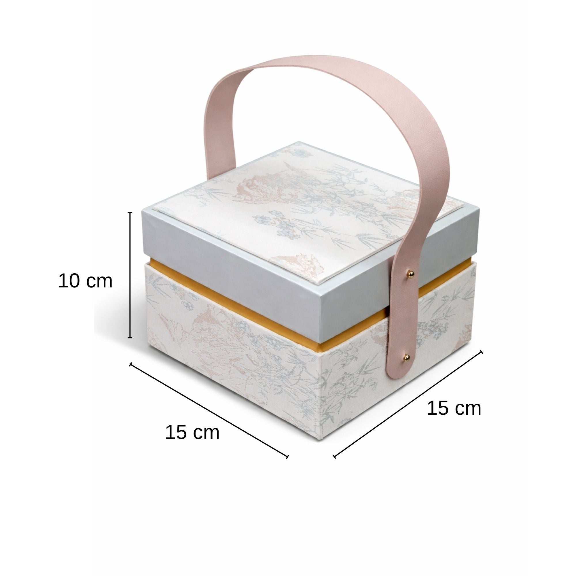 Premium Silky Floral Square Empty Gift Box with Handle (15 x 15 x 10 CM)