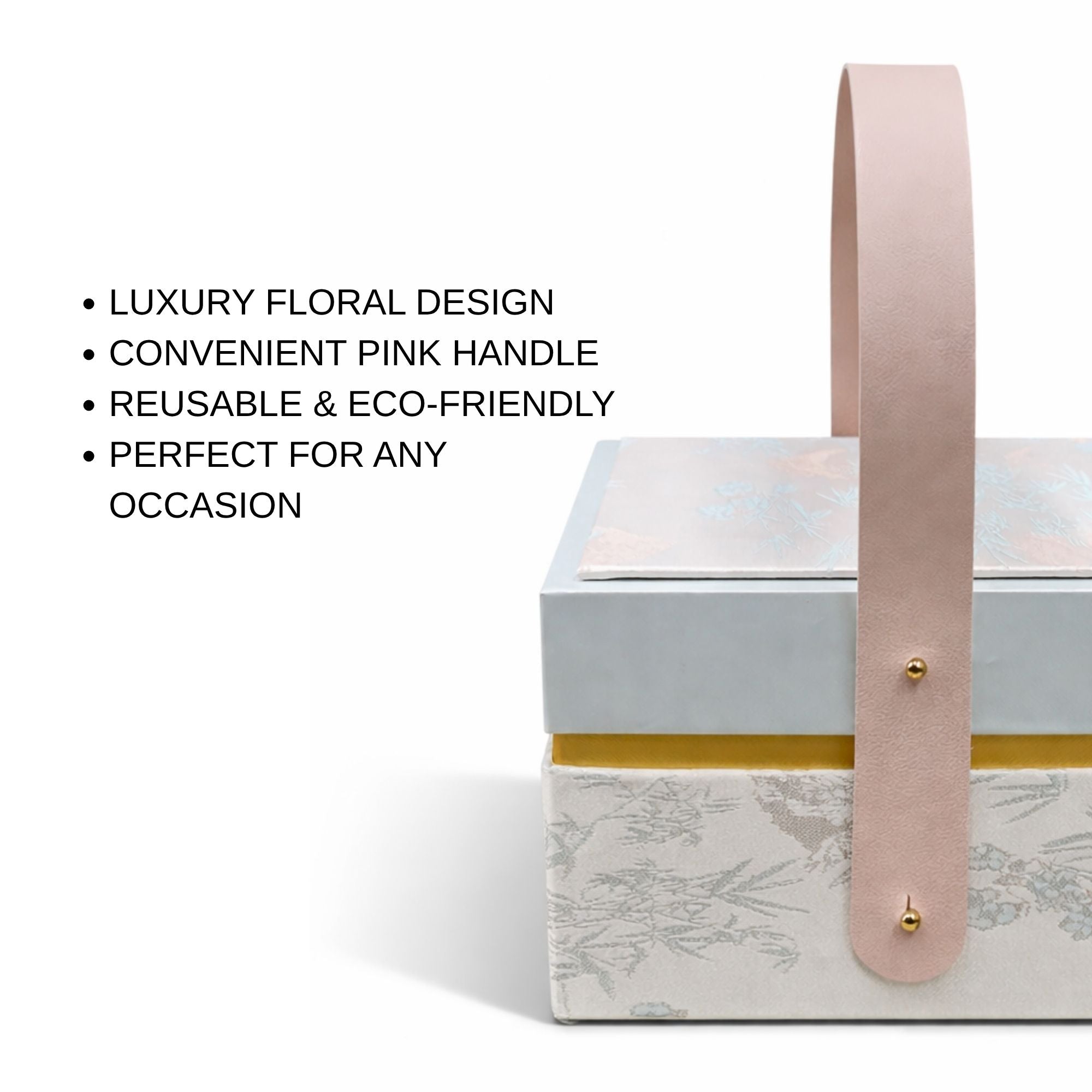 Premium Silky Floral Square Empty Gift Box with Handle (15 x 15 x 10 CM)