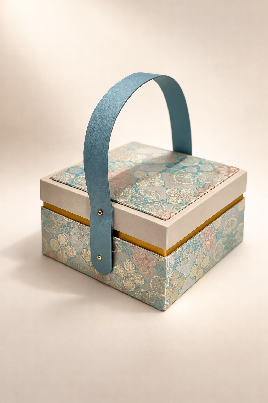 Premium Silky Floral Square Empty Gift Box with Handle (15 x 15 x 10 CM)