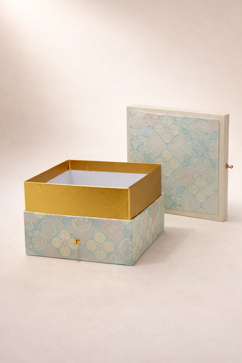 Premium Silky Floral Square Empty Gift Box with Handle (15 x 15 x 10 CM)