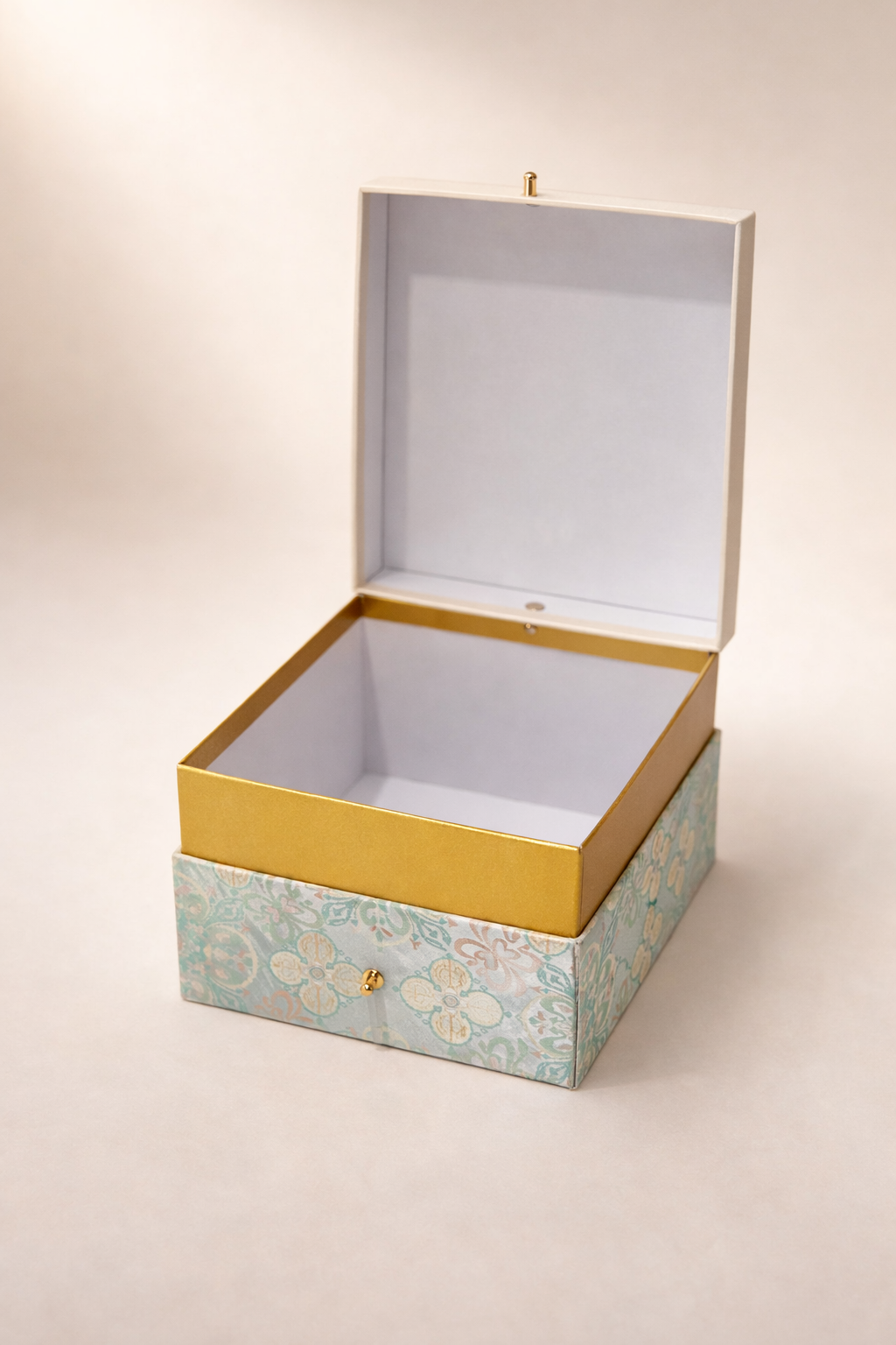 Premium Silky Floral Square Empty Gift Box with Handle (15 x 15 x 10 CM)