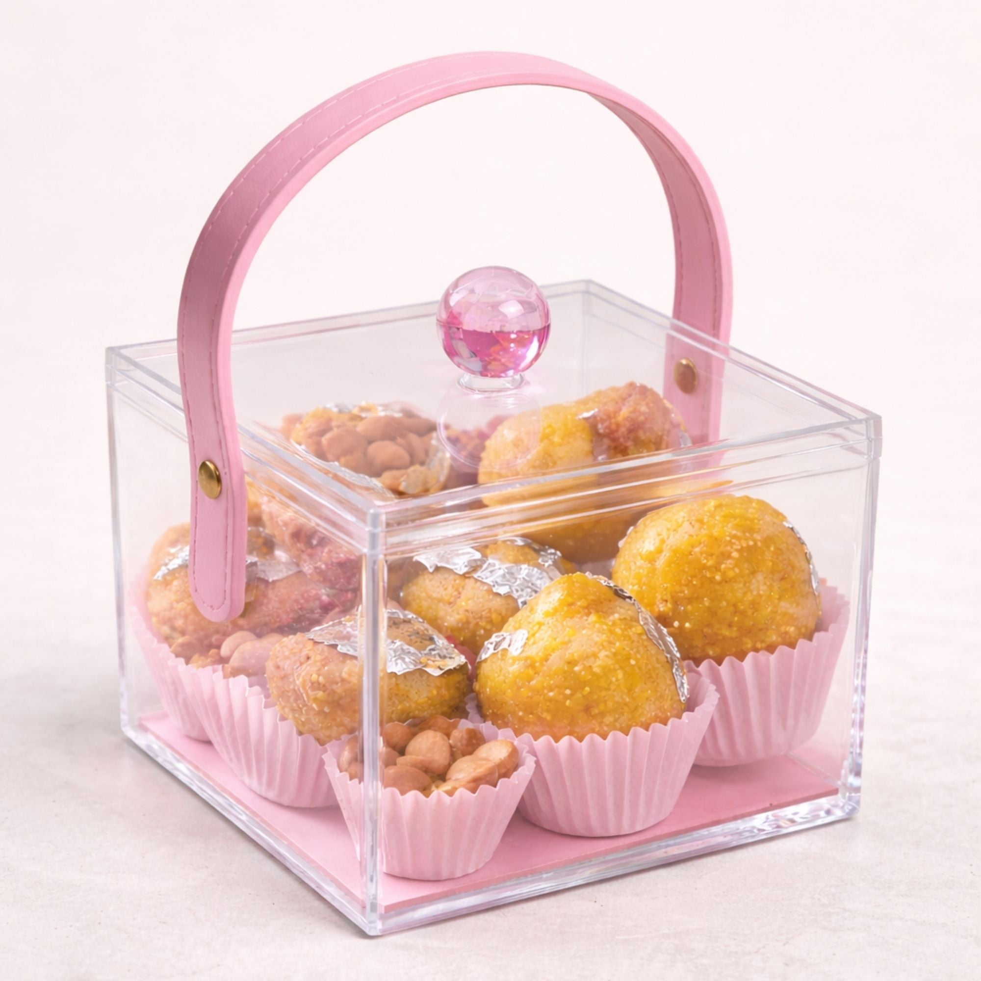 Clear Acrylic Gift Box with Lid & Leather Handle | Transparent Square Keepsake Box