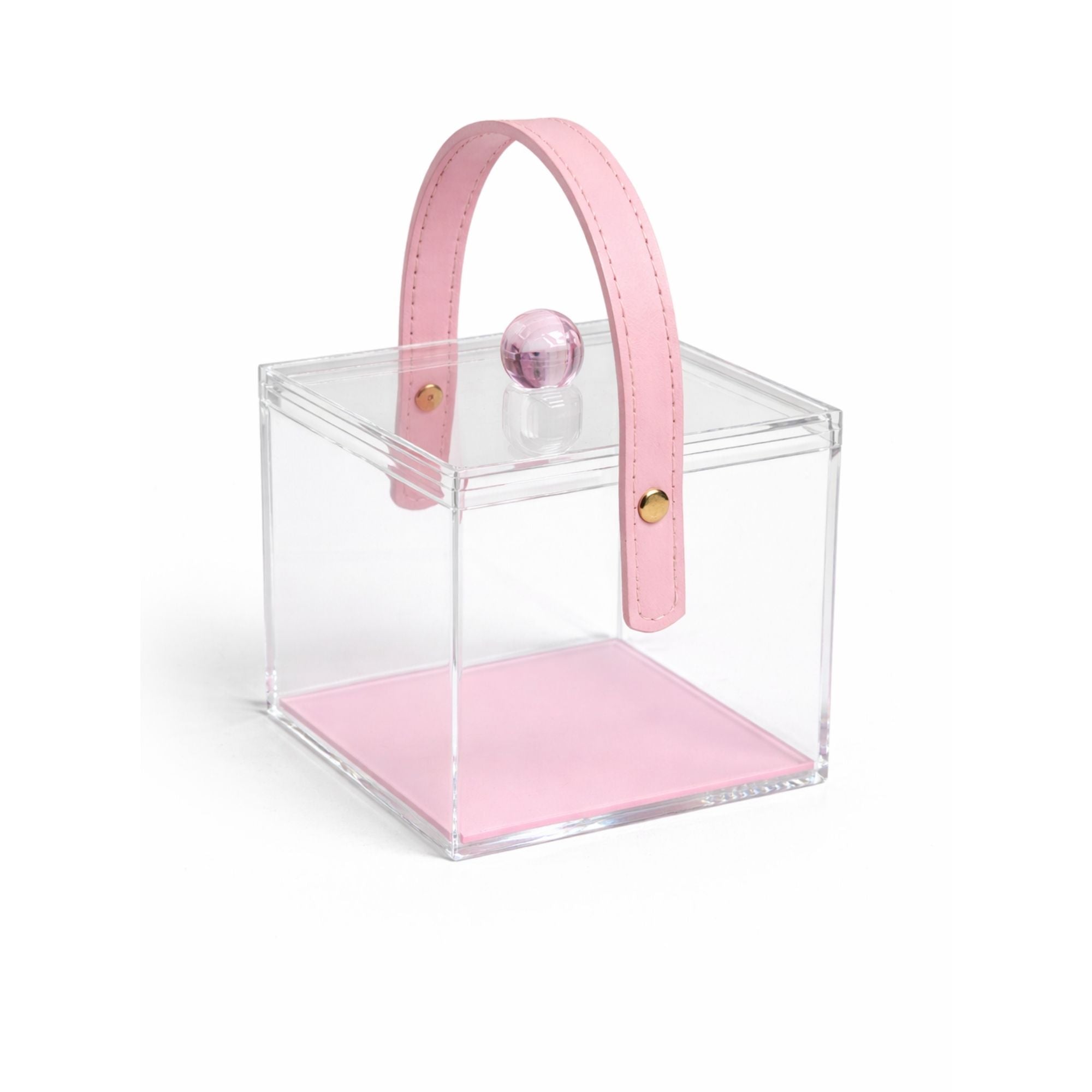 Clear Acrylic Gift Box with Lid & Leather Handle | Transparent Square Keepsake Box