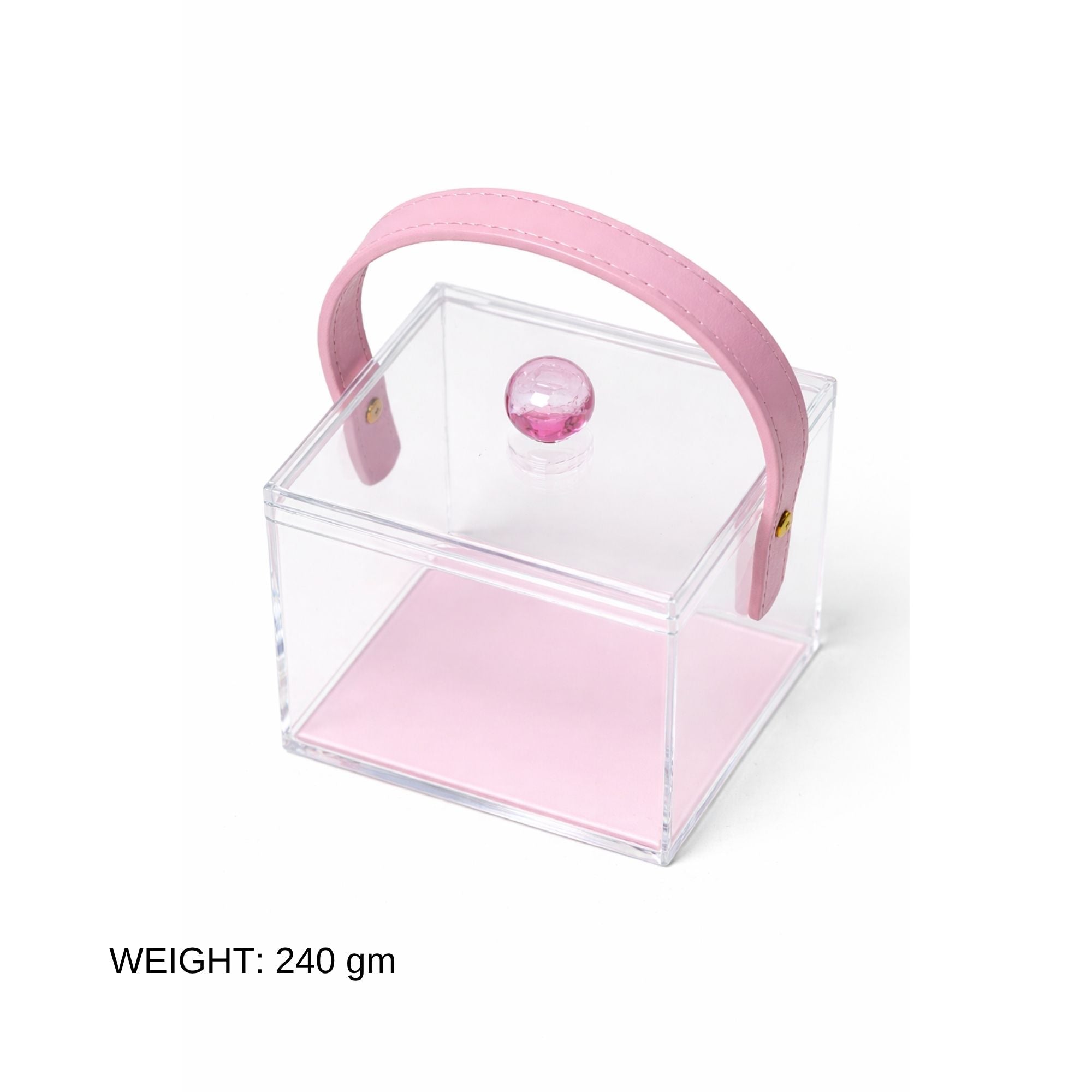 Clear Acrylic Gift Box with Lid & Leather Handle | Transparent Square Keepsake Box