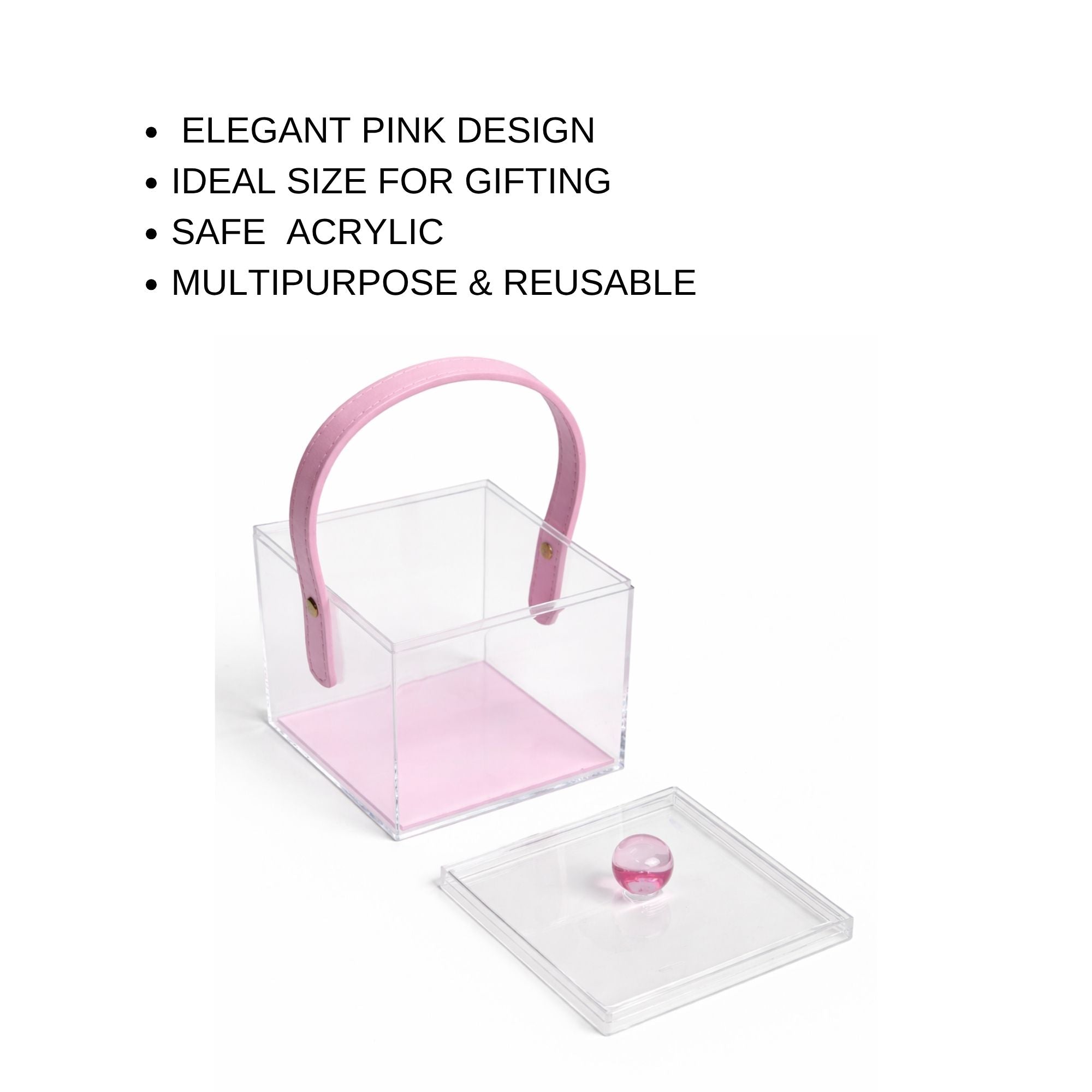 Clear Acrylic Gift Box with Lid & Leather Handle | Transparent Square Keepsake Box