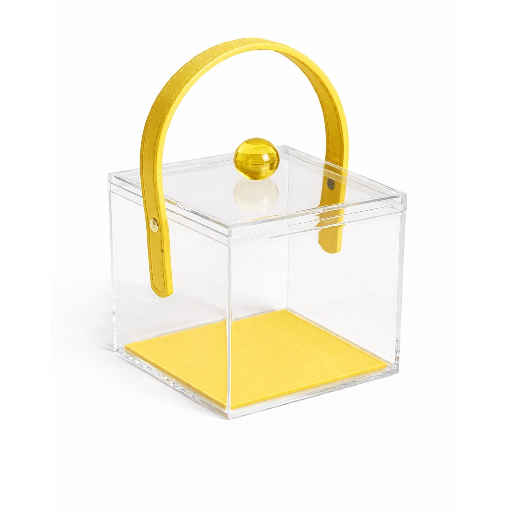 Clear Acrylic Gift Box with Lid & Leather Handle | Transparent Square Keepsake Box