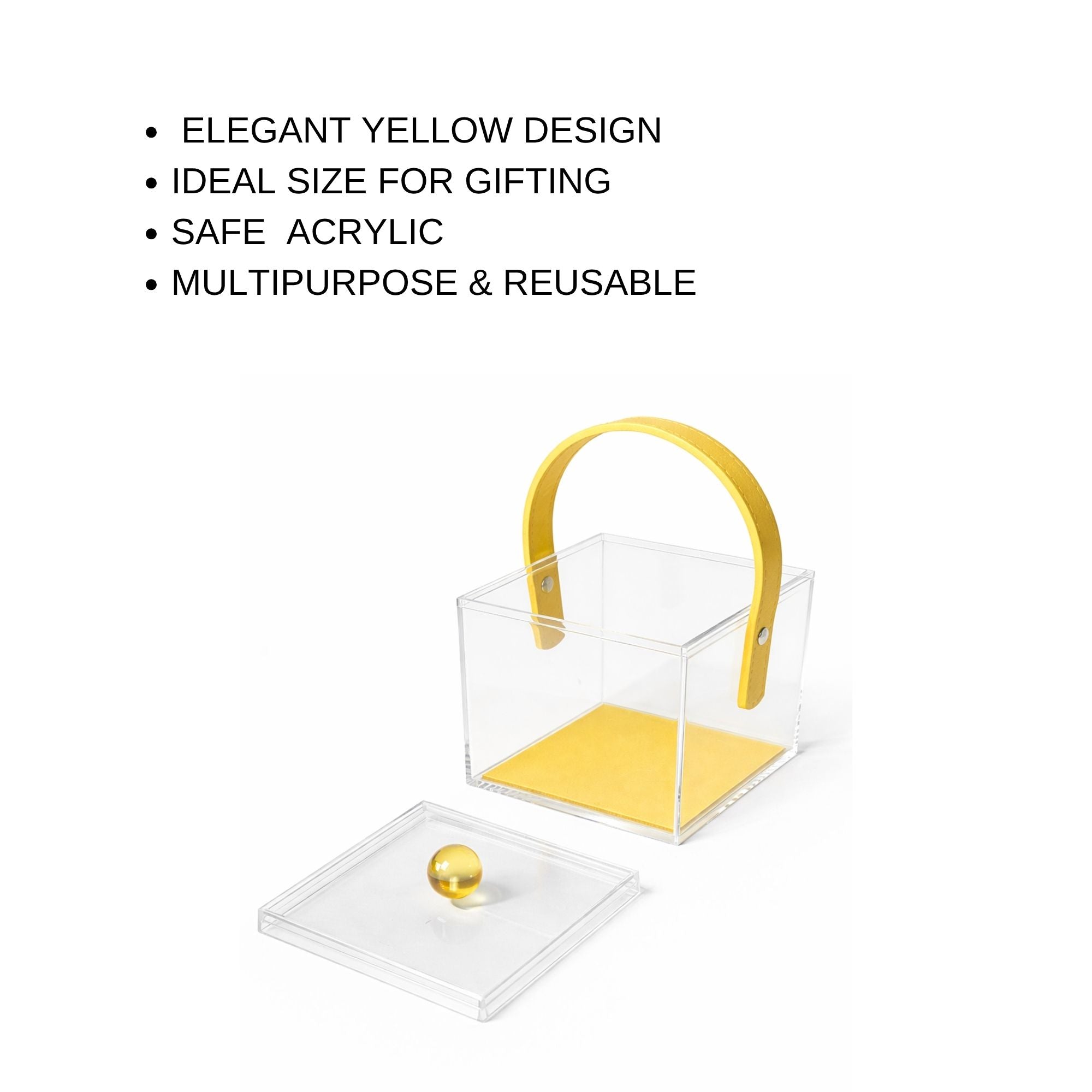 Clear Acrylic Gift Box with Lid & Leather Handle | Transparent Square Keepsake Box