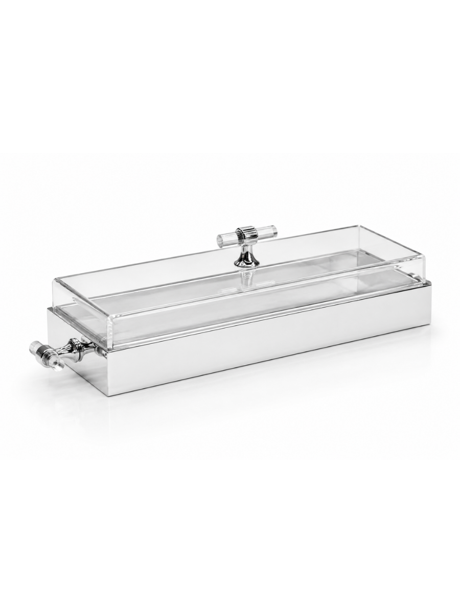 Crystal Clear Acrylic & Silver Matzah Box with Textured Glass Insert