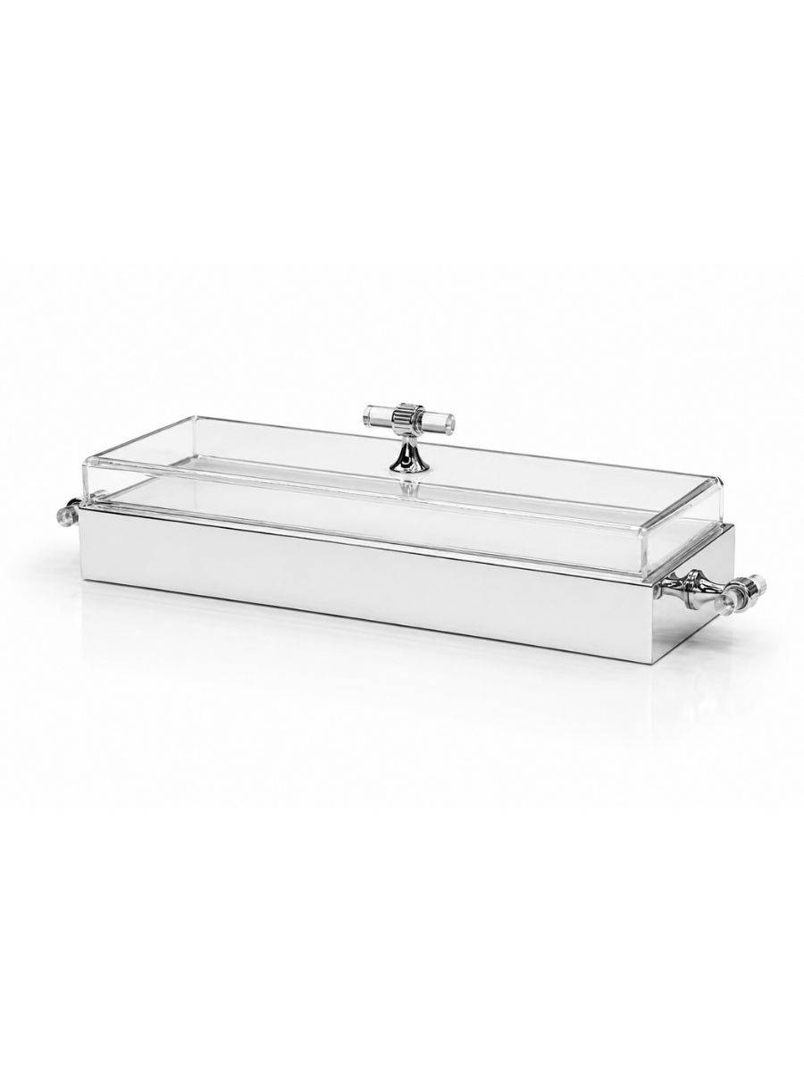 Crystal Clear Acrylic & Silver Matzah Box with Textured Glass Insert