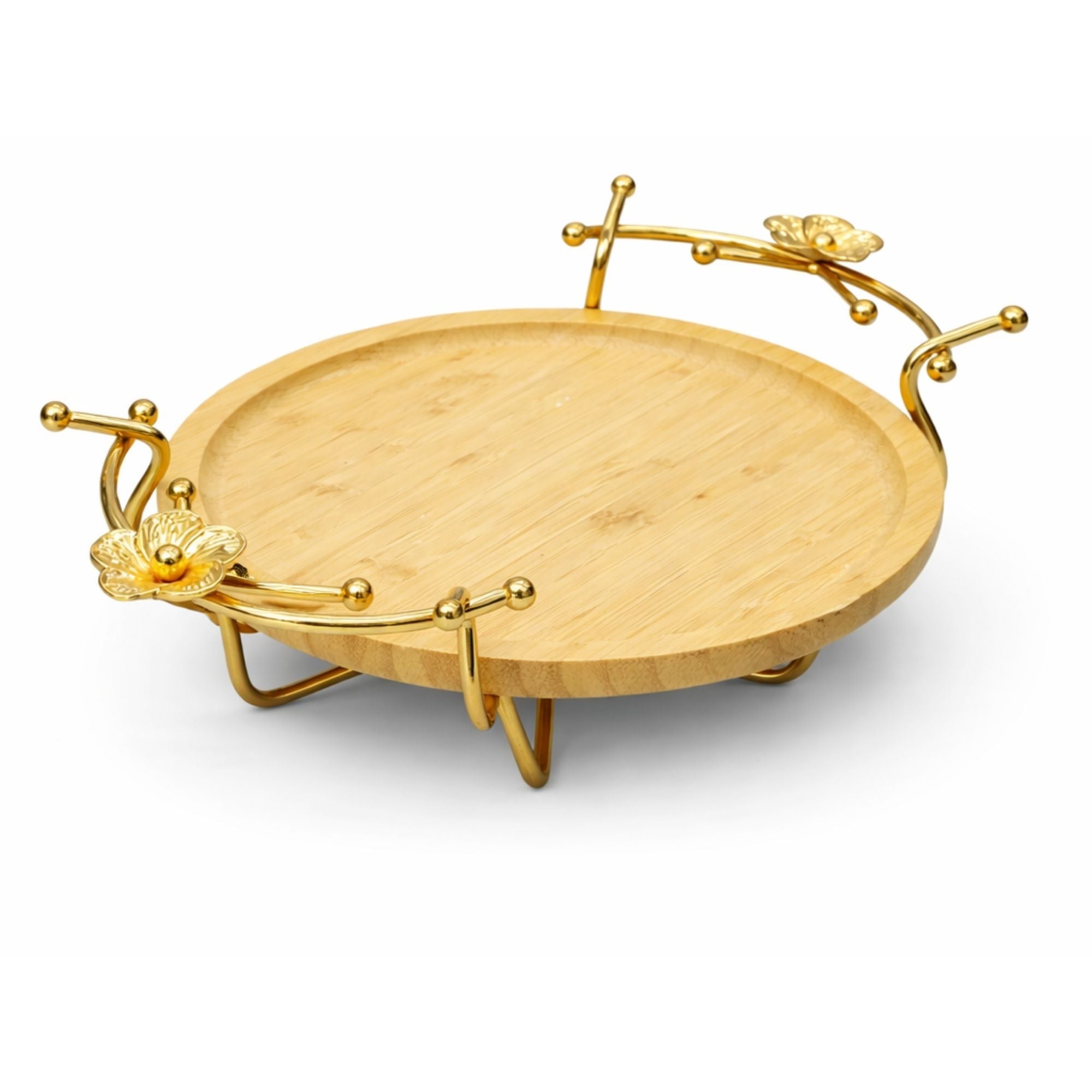 Golden Bloom Bamboo Serving Tray