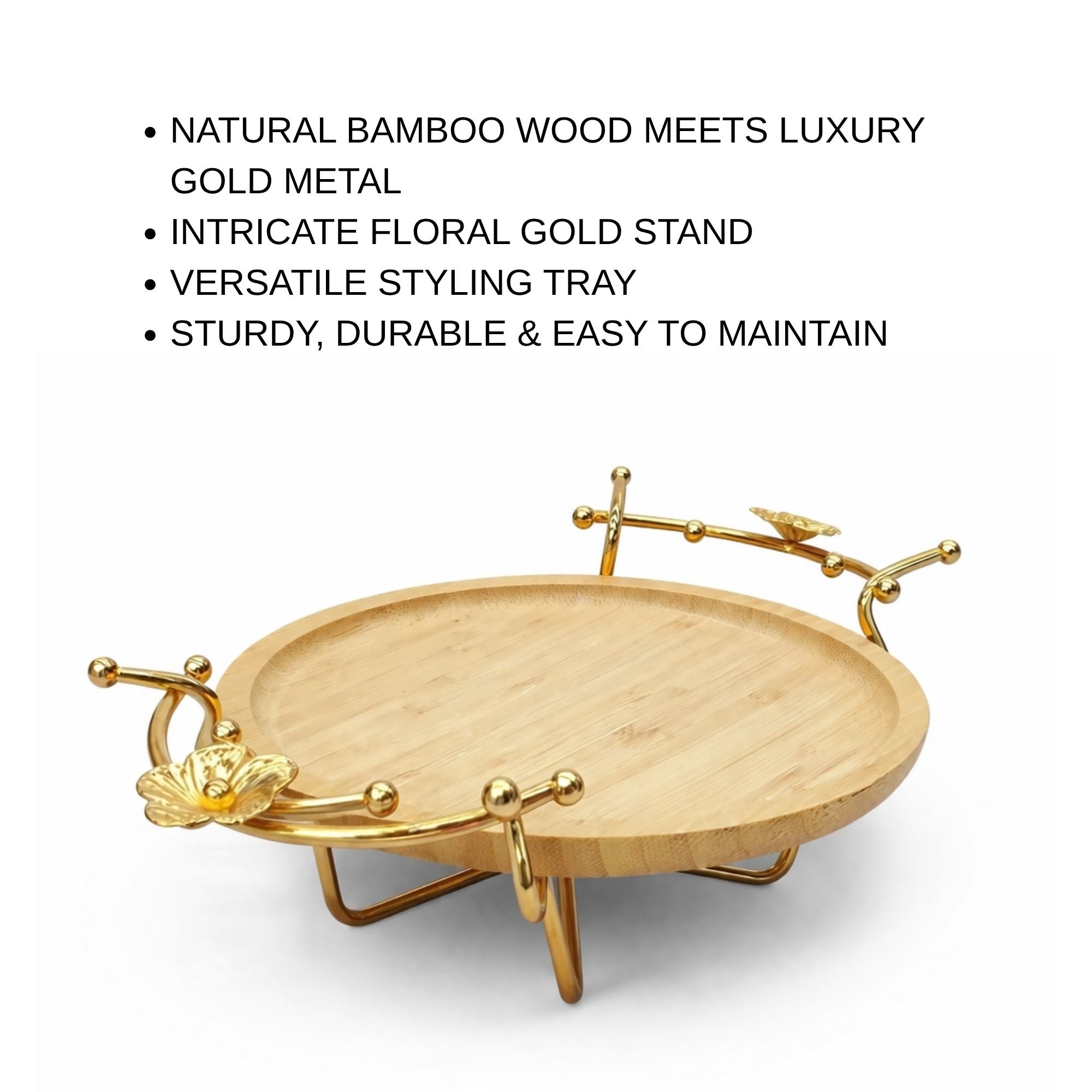 Golden Bloom Bamboo Serving Tray