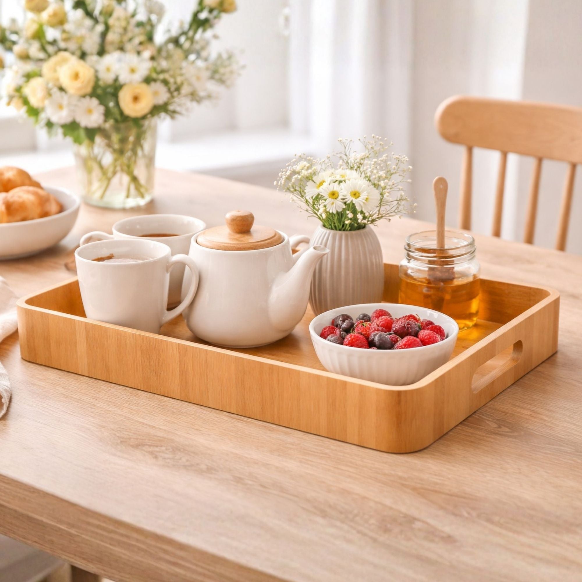 Bamboo Wooden Serving Tray with Cut-Out Handles
