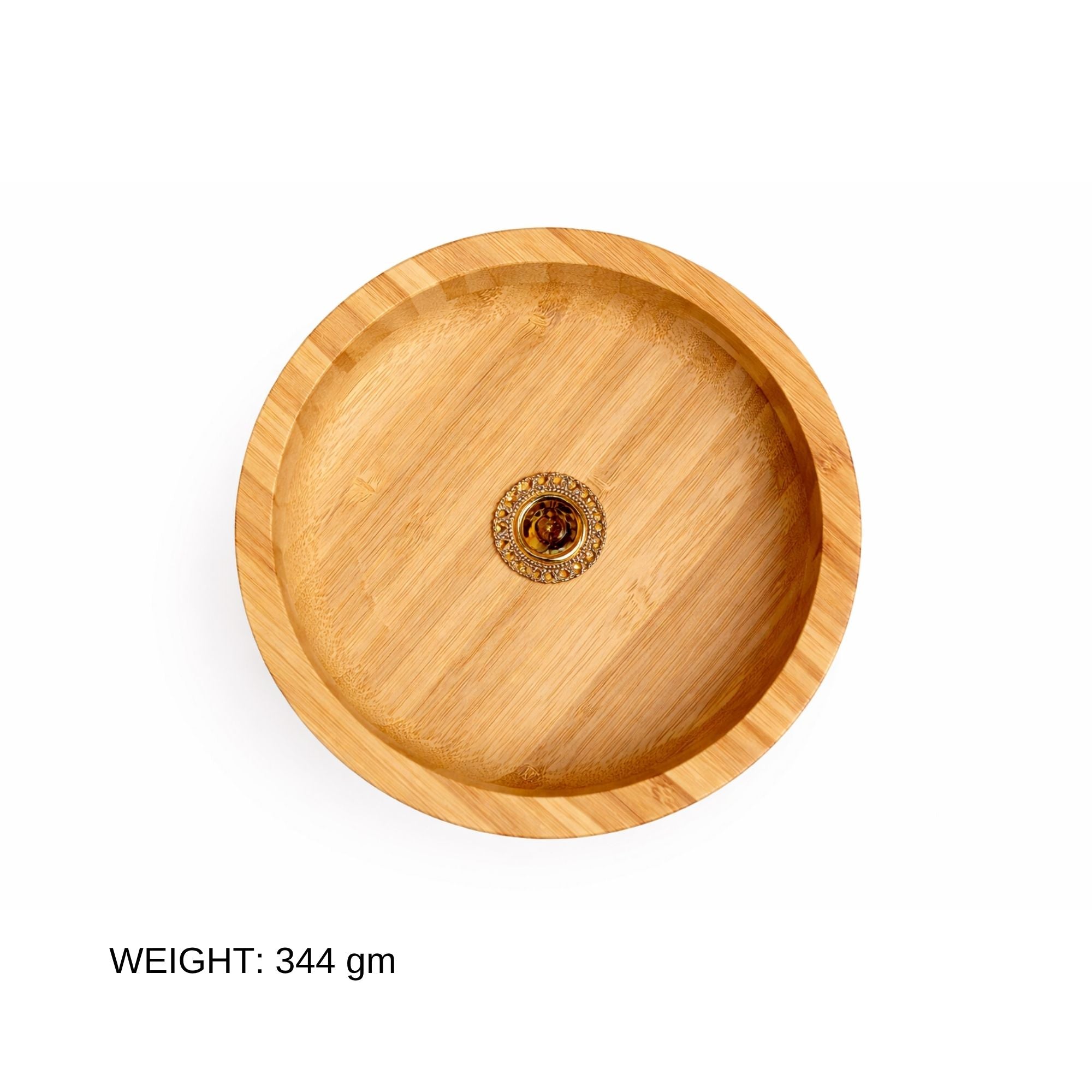 Wooden Pedestal Fruit Bowl with Hammered Gold Metal Base