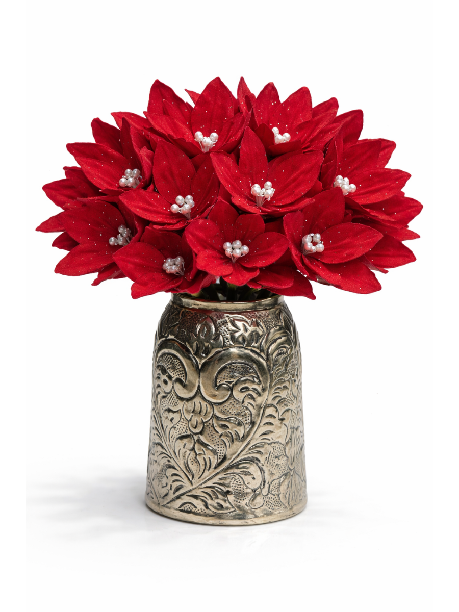 Velvet Poinsettia Artificial Flower (Pack of 4)