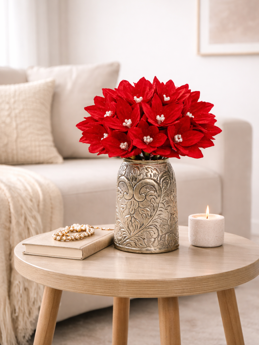 Velvet Poinsettia Artificial Flower (Pack of 4)