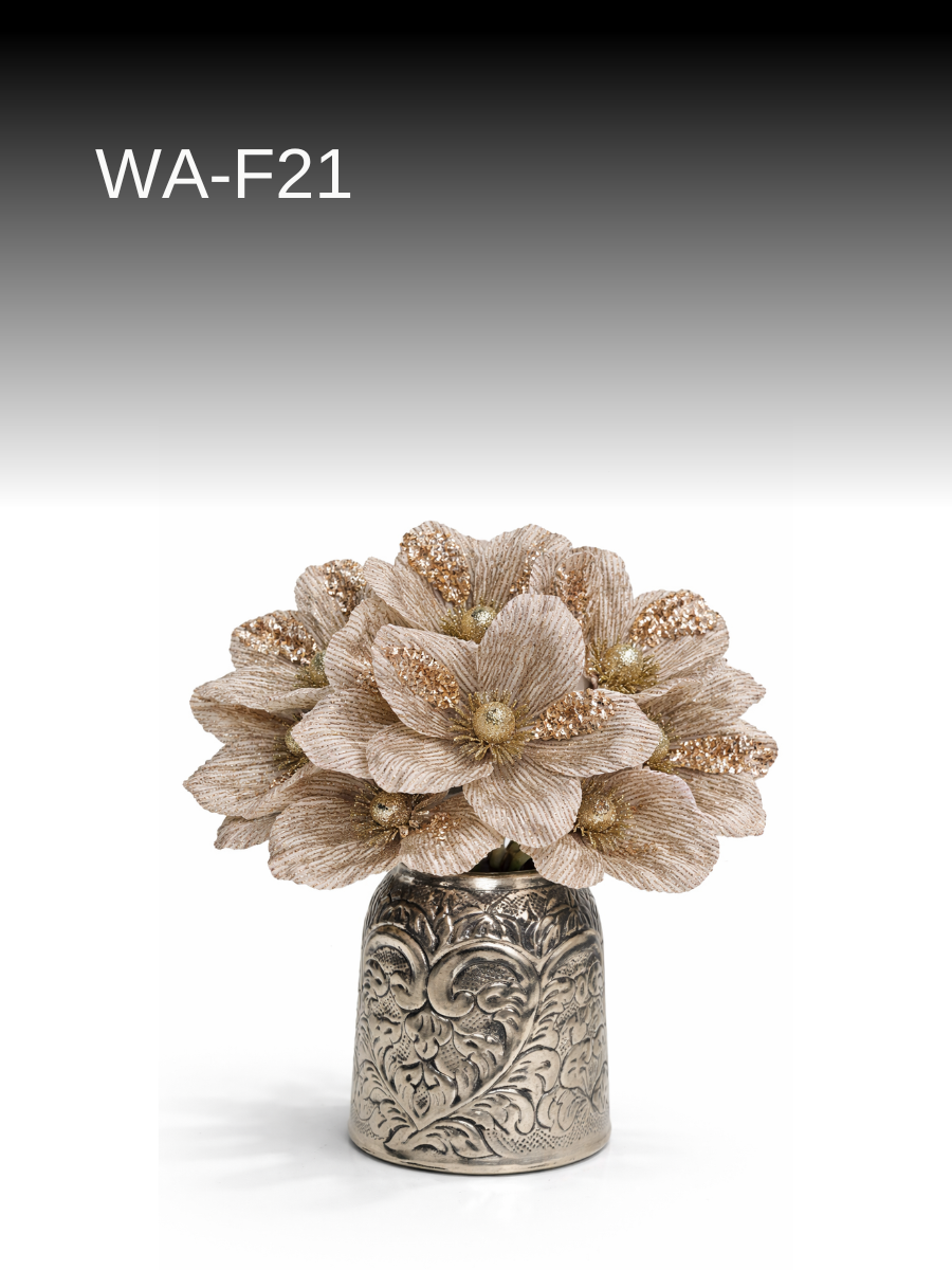 Glitter Magnolia Artificial Flower Stems - 8 Petals | 25.5 cm | Pack of 4