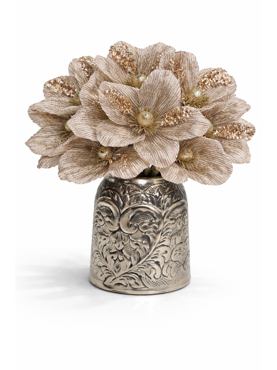 Glitter Magnolia Artificial Flower Stems - 8 Petals | 25.5 cm | Pack of 4