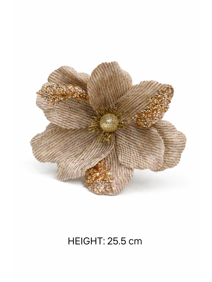 Glitter Magnolia Artificial Flower Stems - 8 Petals | 25.5 cm | Pack of 4