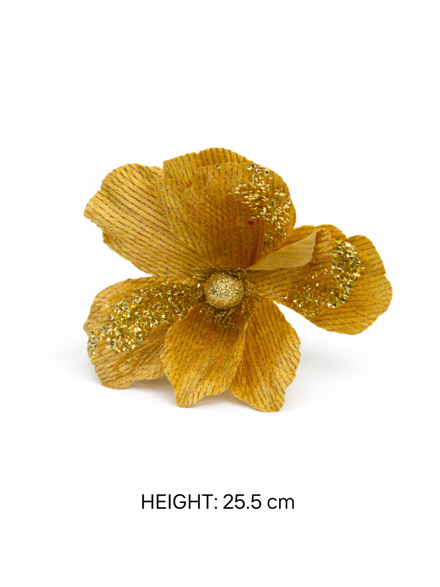 Glitter Magnolia Artificial Flower Stems - 8 Petals | 25.5 cm | Pack of 4