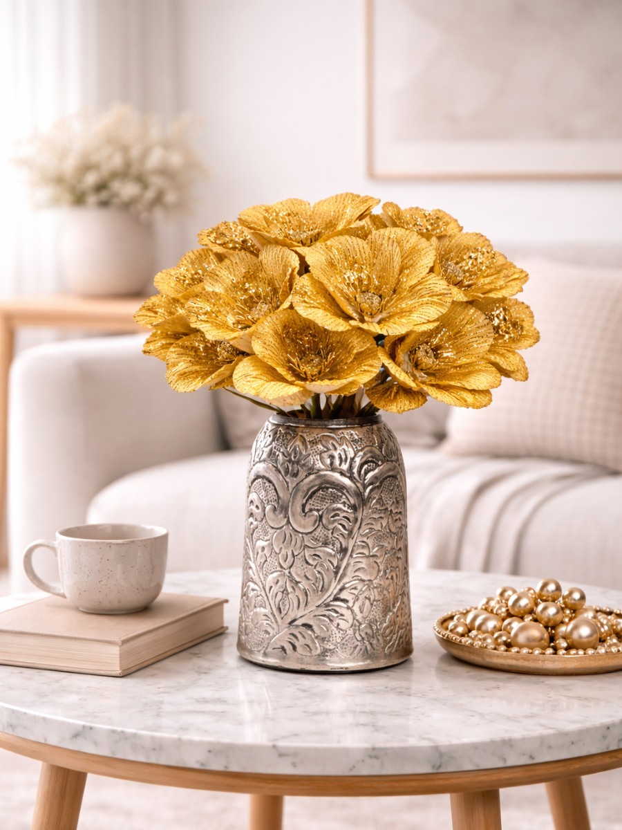 Glitter Magnolia Artificial Flower Stems - 8 Petals | 25.5 cm | Pack of 4