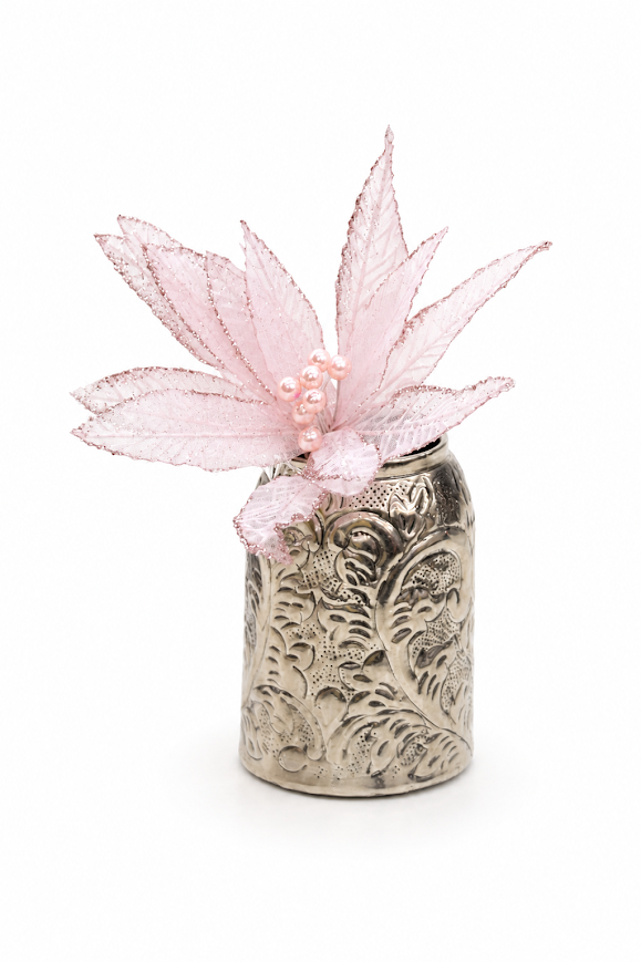 Set of 5 Glitter Edge Poinsettia Organza Artificial Flower