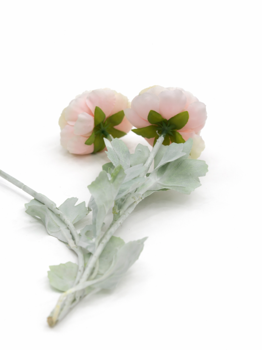 Premium 49cm Artificial Ranunculus Silk Flower Stem (3 Blooms & 7 Leaves) - Pack of 2