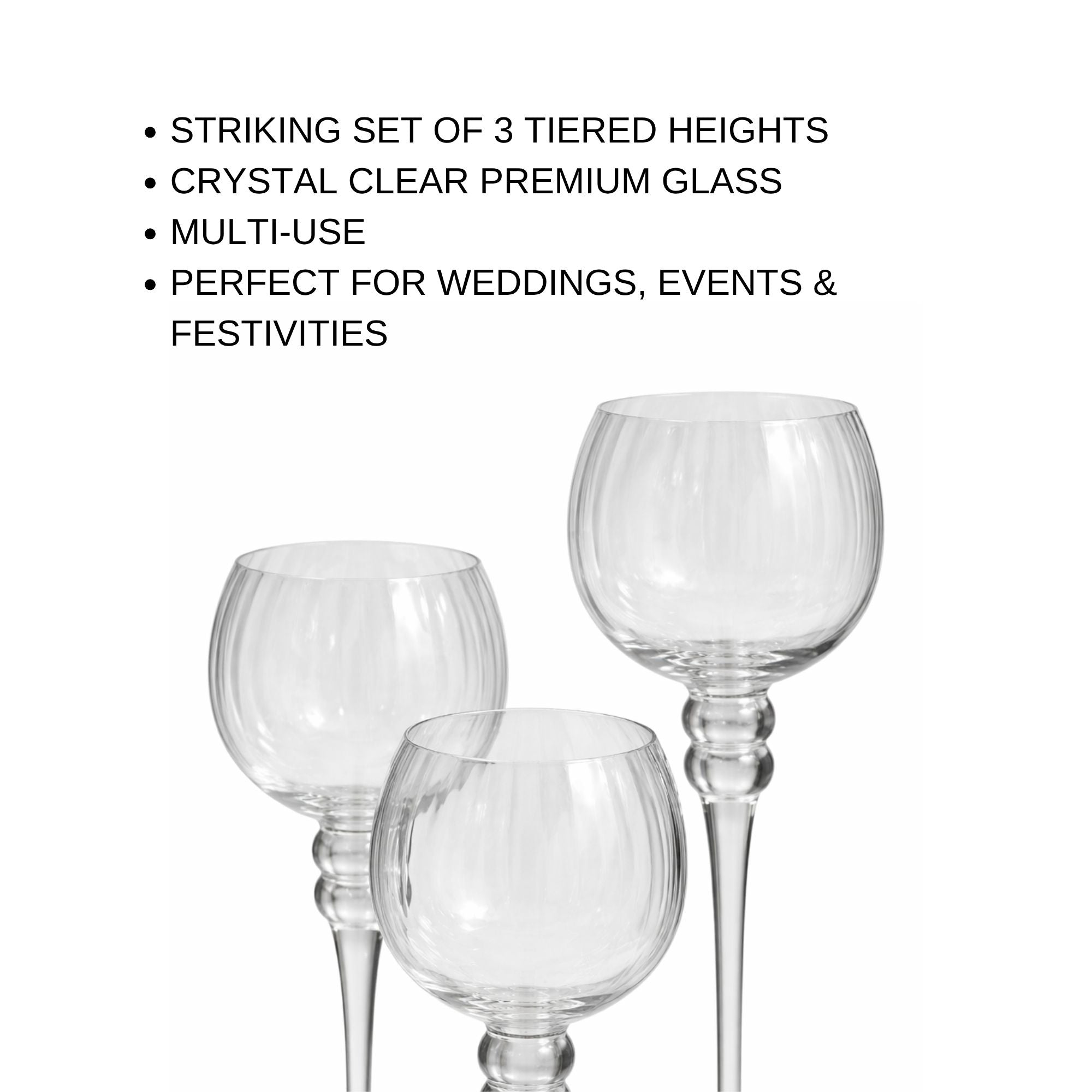 Set of 3 Long-Stem Glass Floating Candle Holders