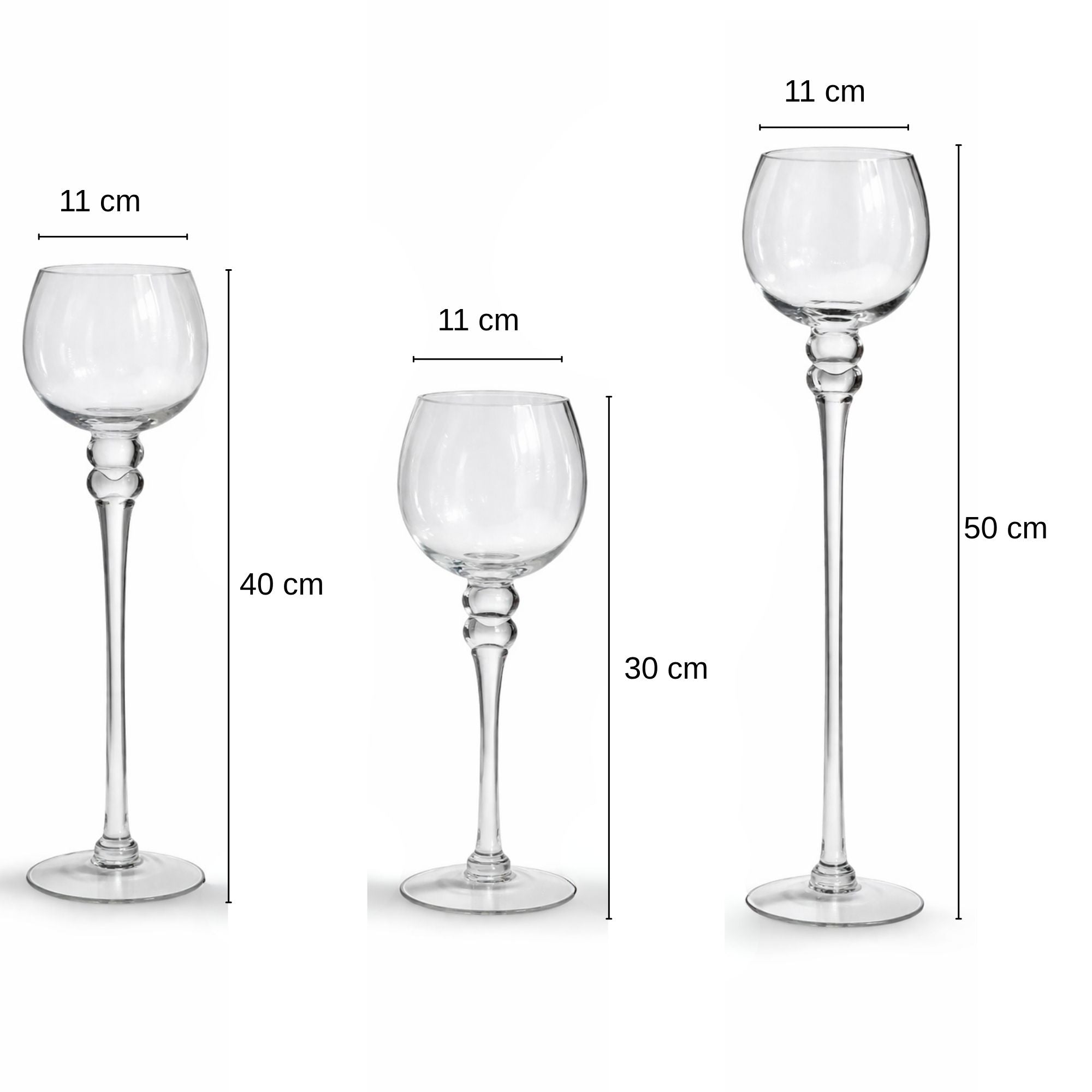 Set of 3 Long-Stem Glass Floating Candle Holders