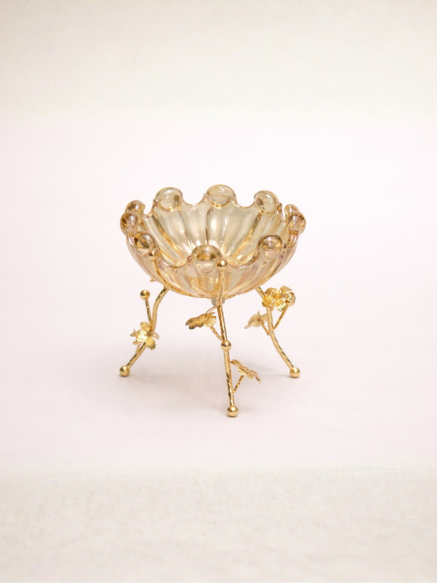 Gold Glass Flower Candy & Fruit bowl with Stand | Luxury Home Décor