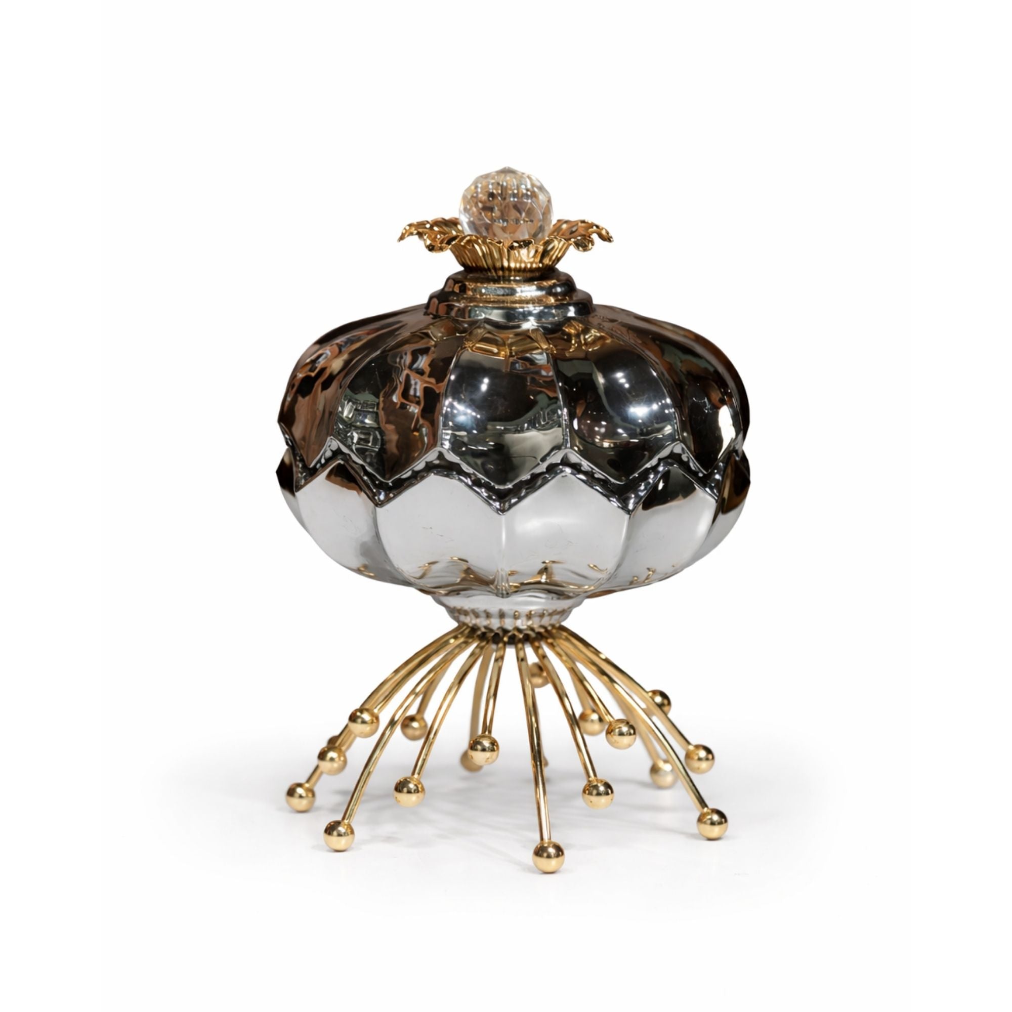 Luxury Chrome & Gold Decorative Showpiece Bowl - Crystal Finial, Sputnik Gold Base