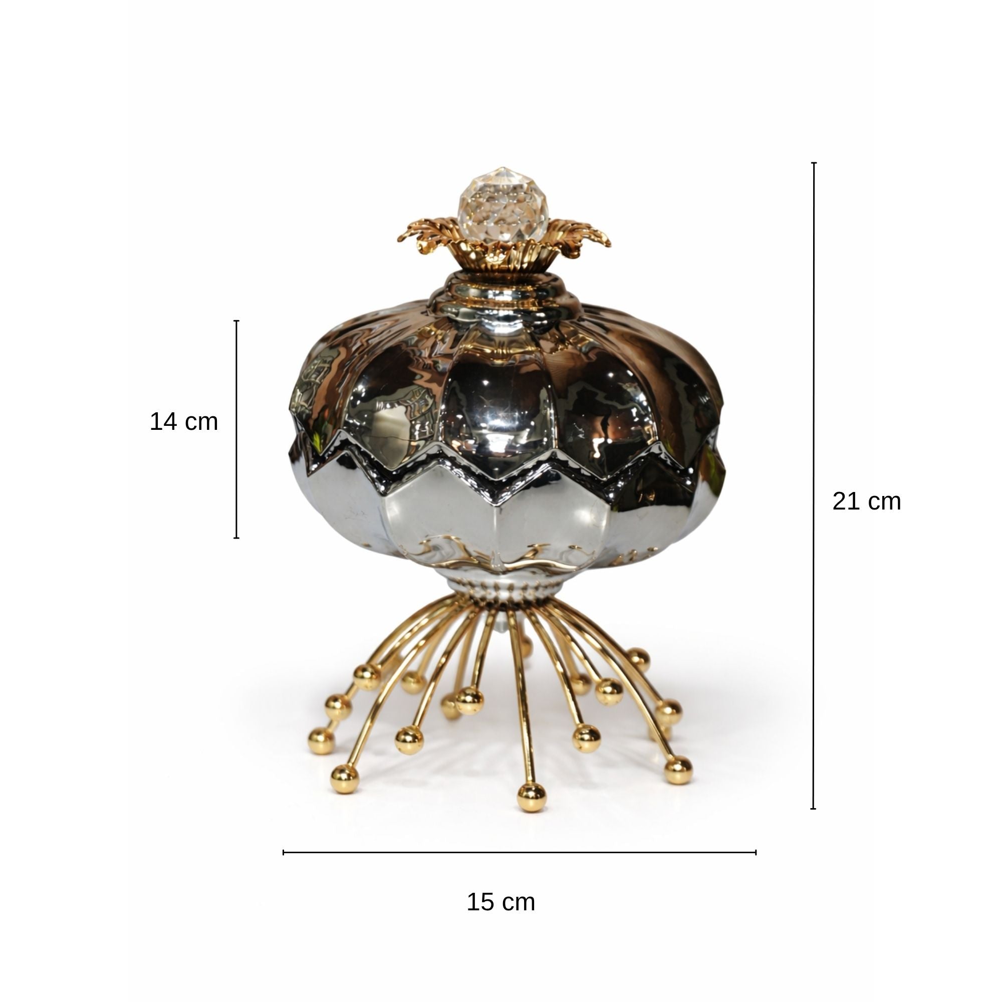Luxury Chrome & Gold Decorative Showpiece Bowl - Crystal Finial, Sputnik Gold Base