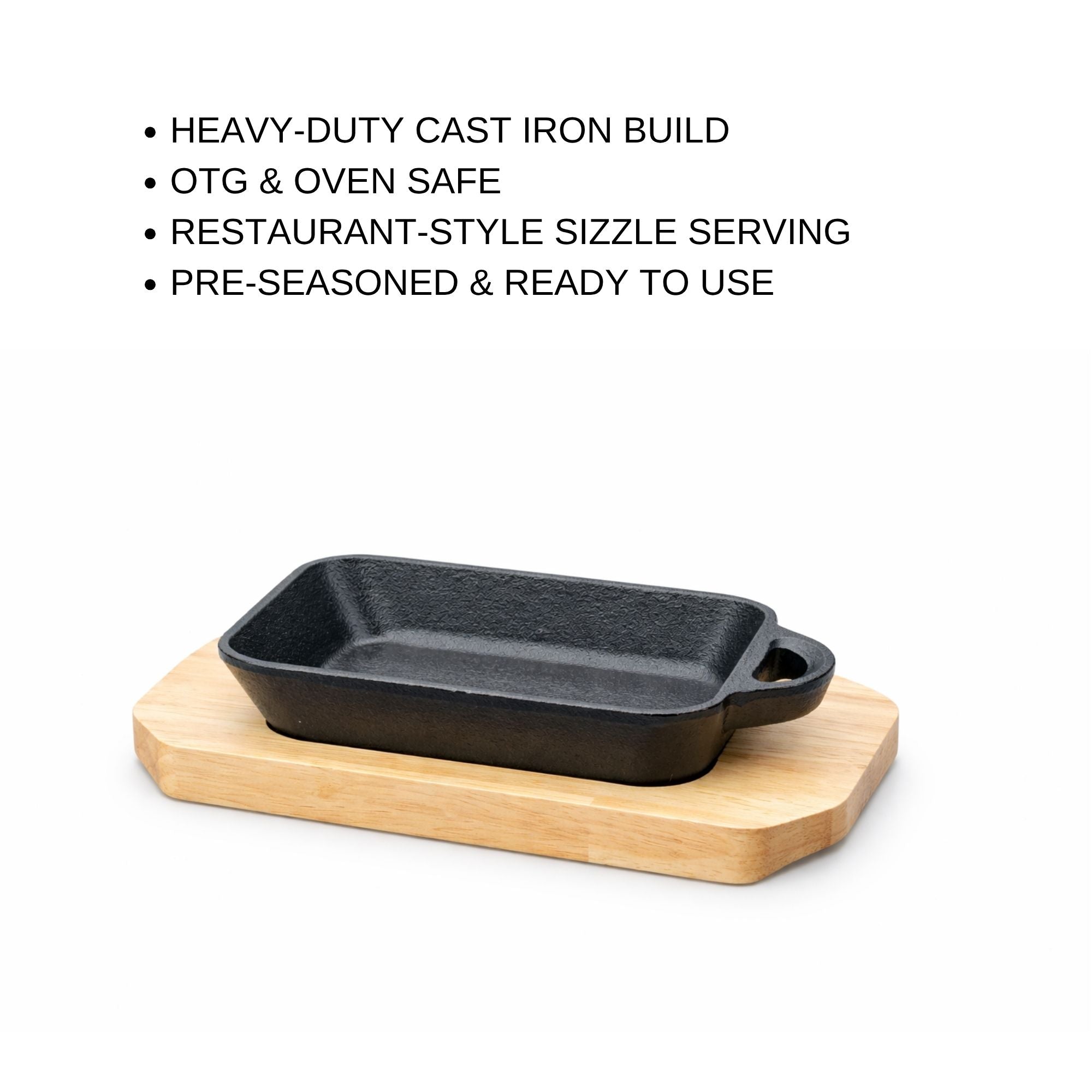 Mini Cast Iron Steak Pan with Wooden Base Board