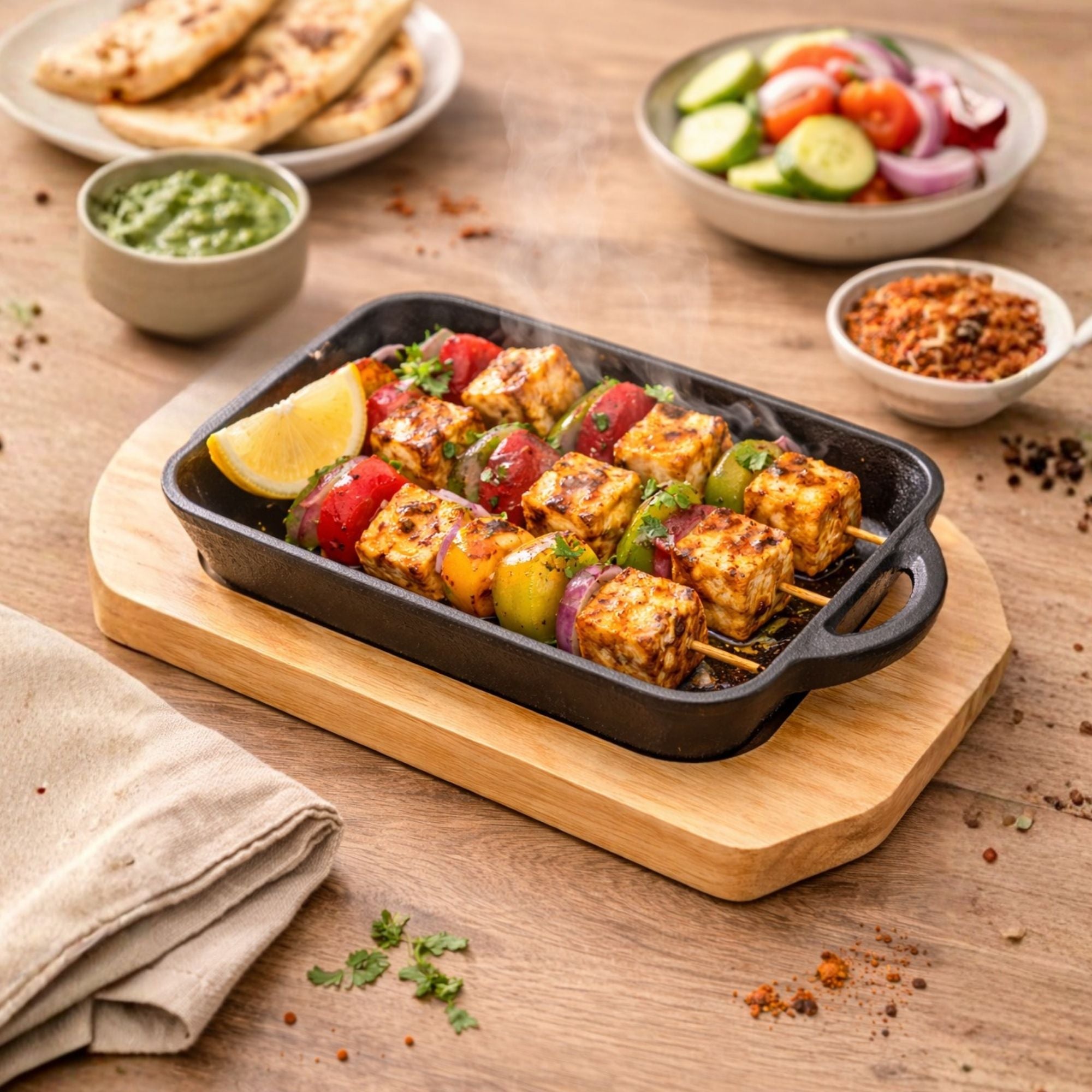 Mini Cast Iron Steak Pan with Wooden Base Board