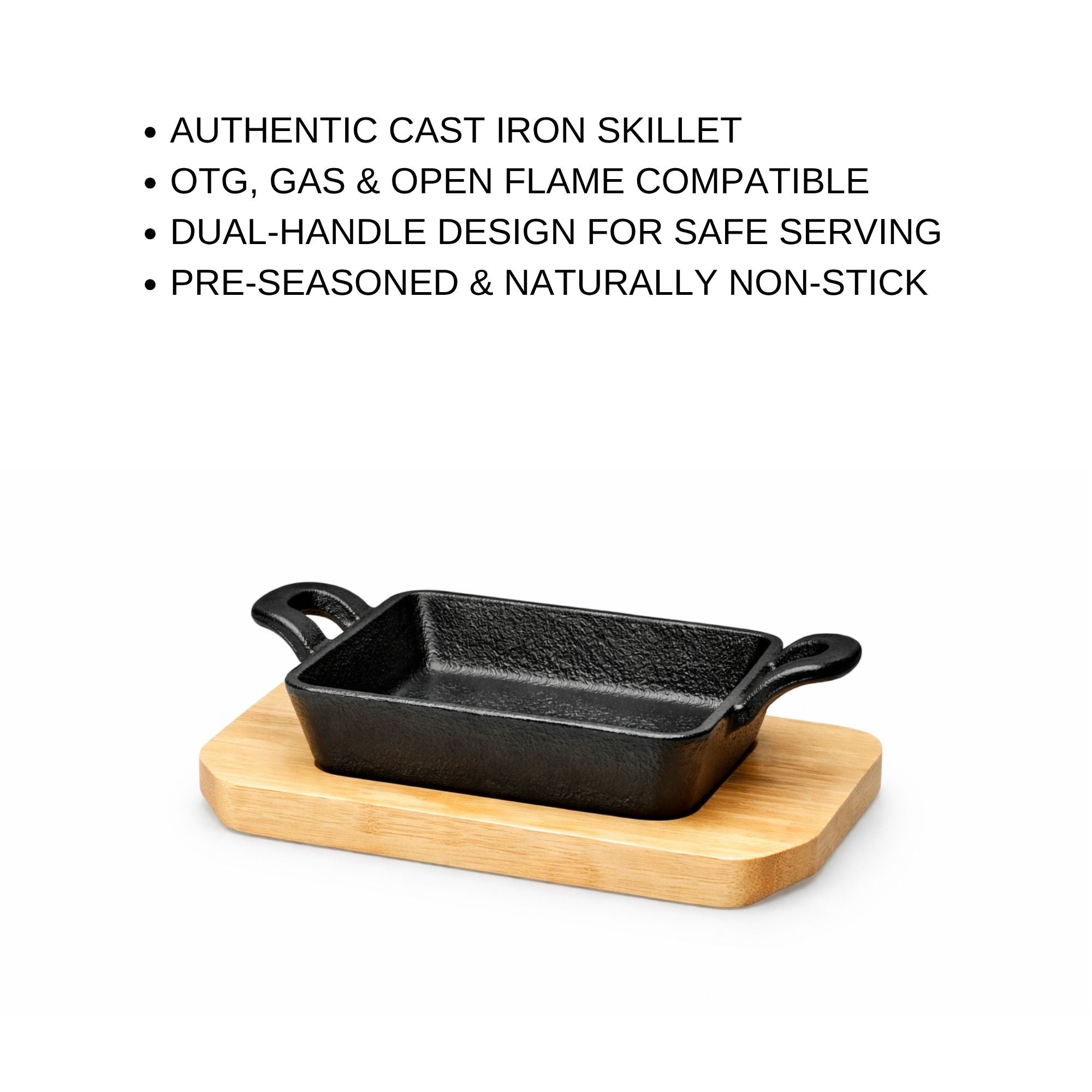 Dual-Handle Cast Iron Baking & Serving Pan with Wooden Board