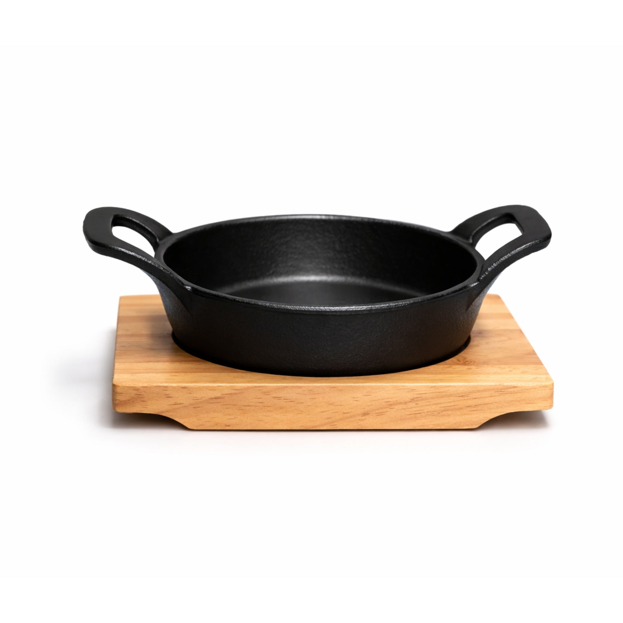 Mini Cast Iron Round Sizzler Pan with Wooden Base - 12 CM