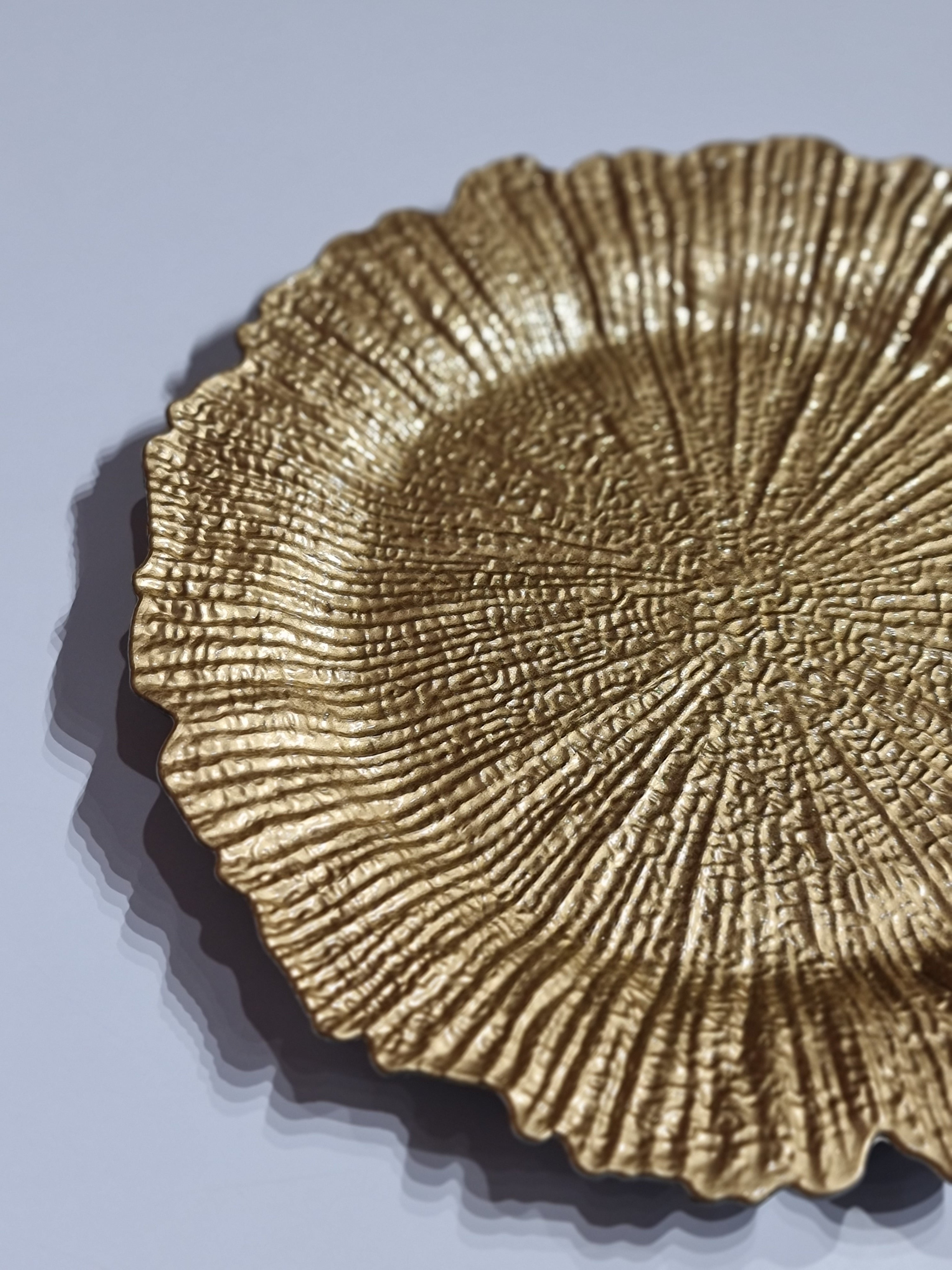 Set of 6 Gold Reef Charger Plates | 34CM Round Scalloped Edge Dinner Chargers